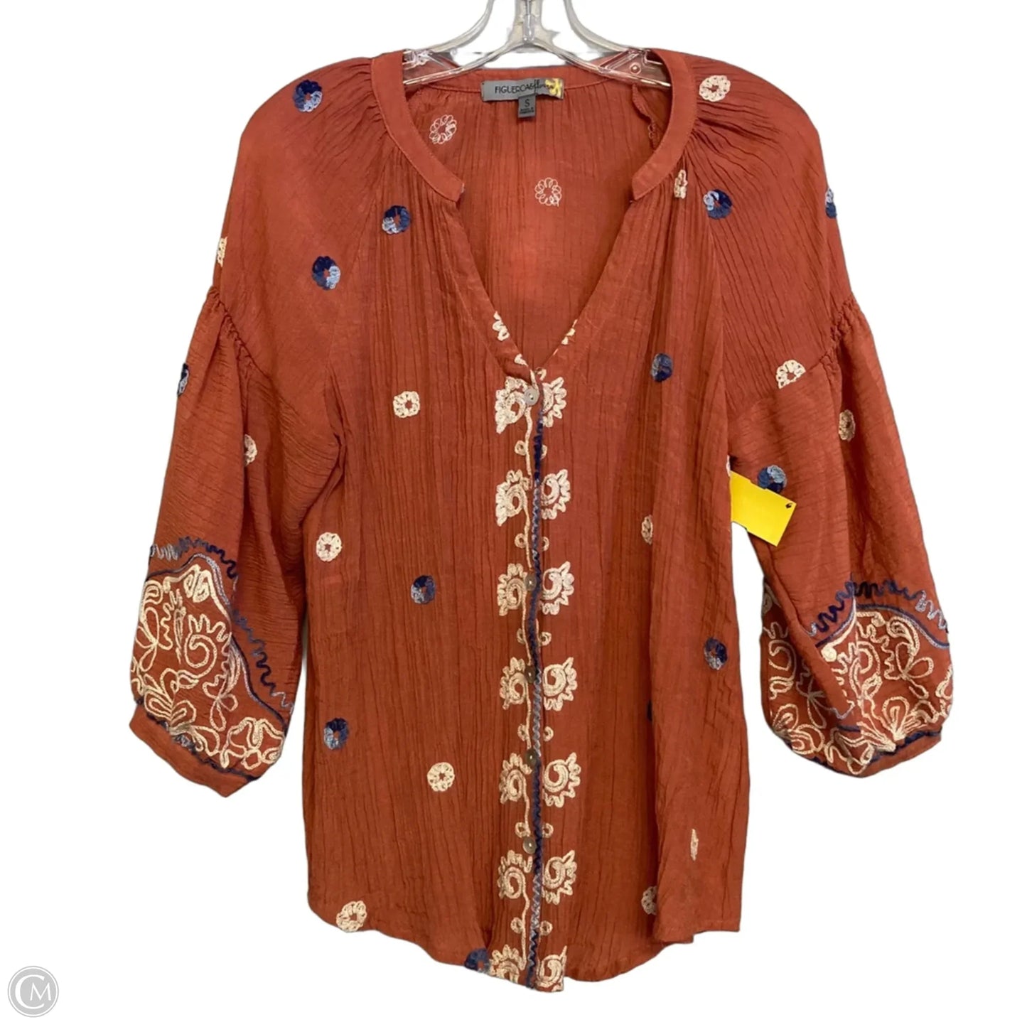 Top 3/4 Sleeve By Figuero & Flower In Orange, Size: S