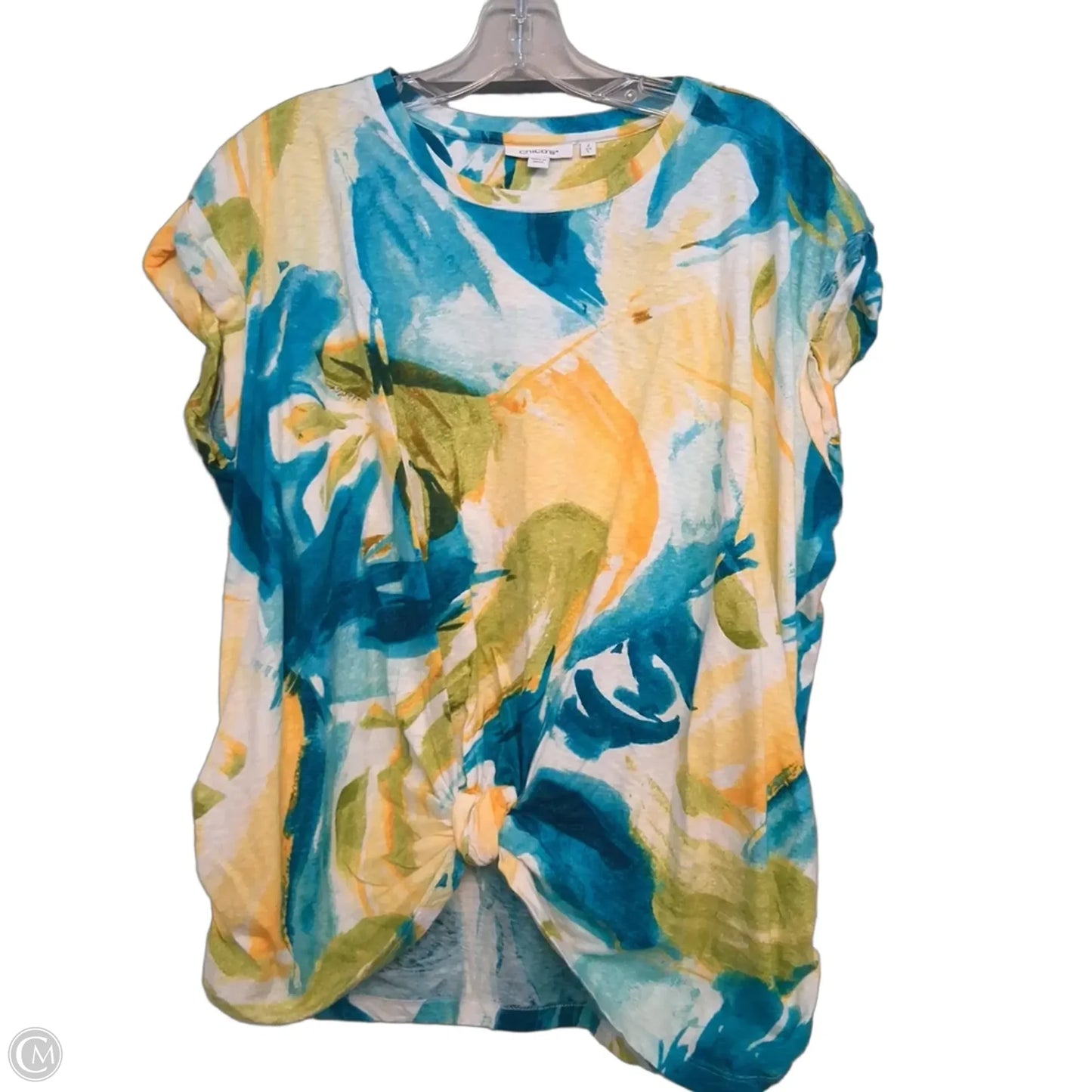 Top Short Sleeve By Chicos In Blue & Yellow, Size: L