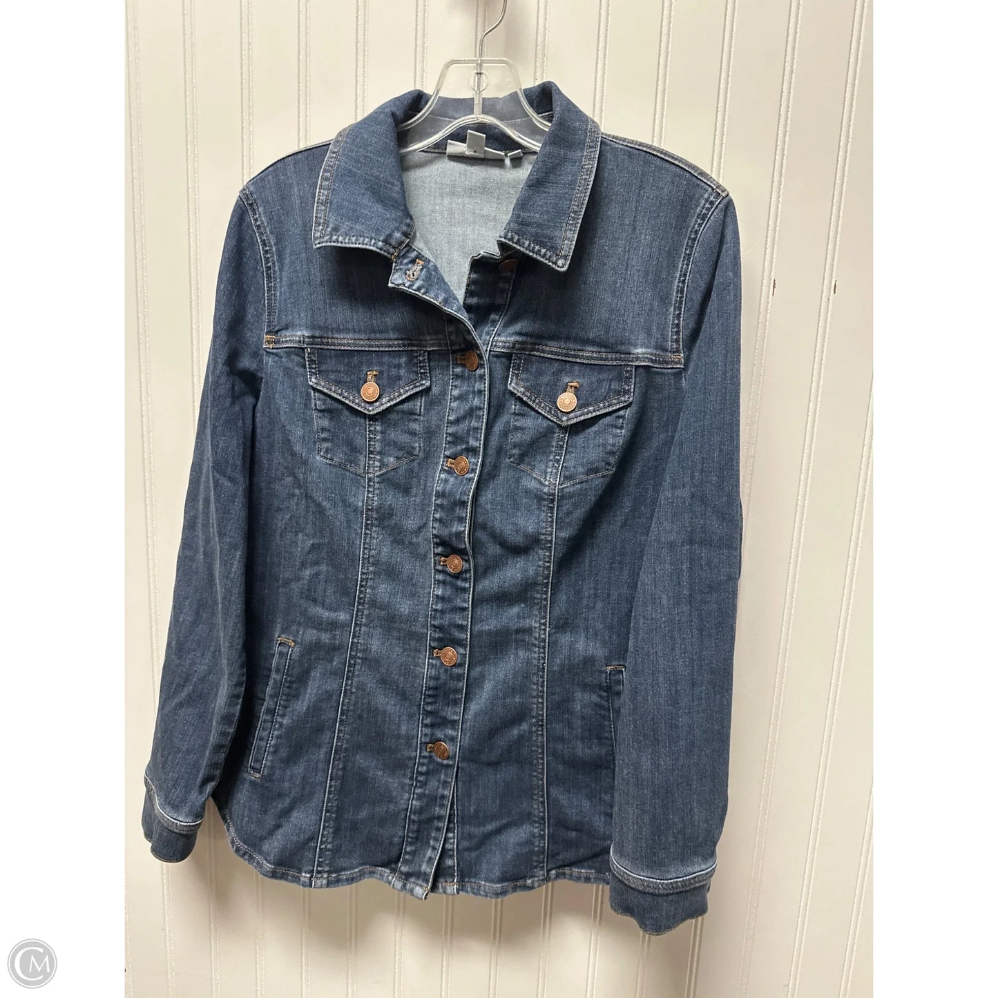 Jacket Denim By Chicos In White, Size: M