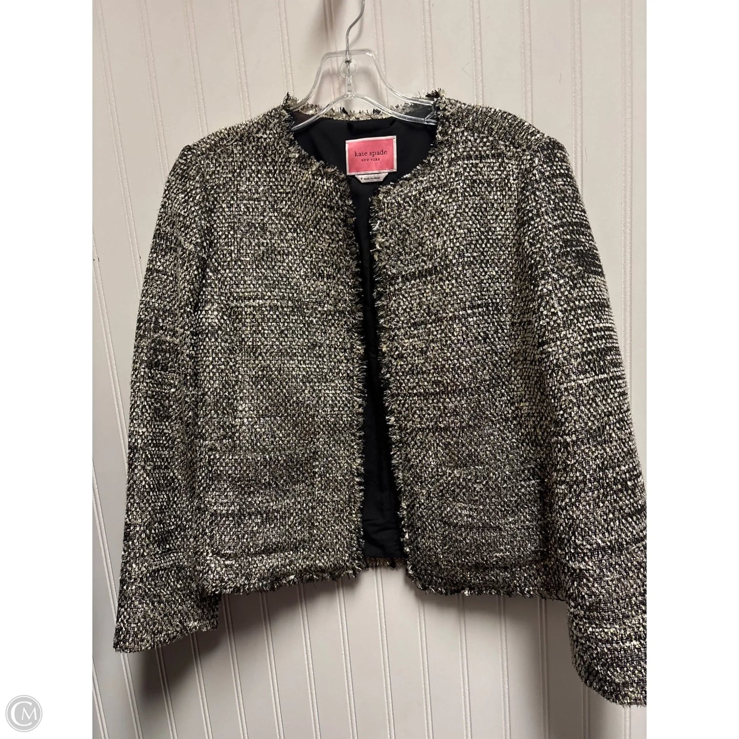 Blazer Designer By Kate Spade In Black & Gold, Size: S