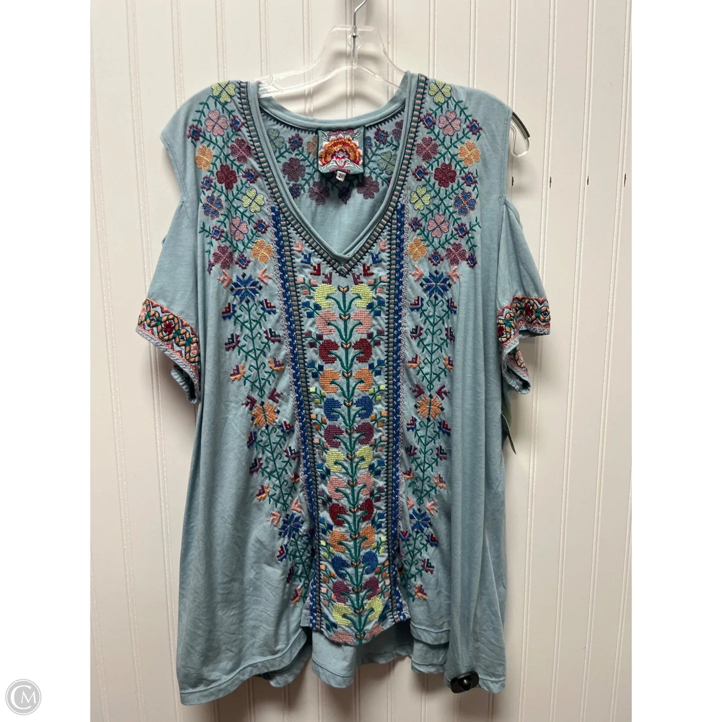 Top Short Sleeve By Johnny Was In Blue, Size: 2x