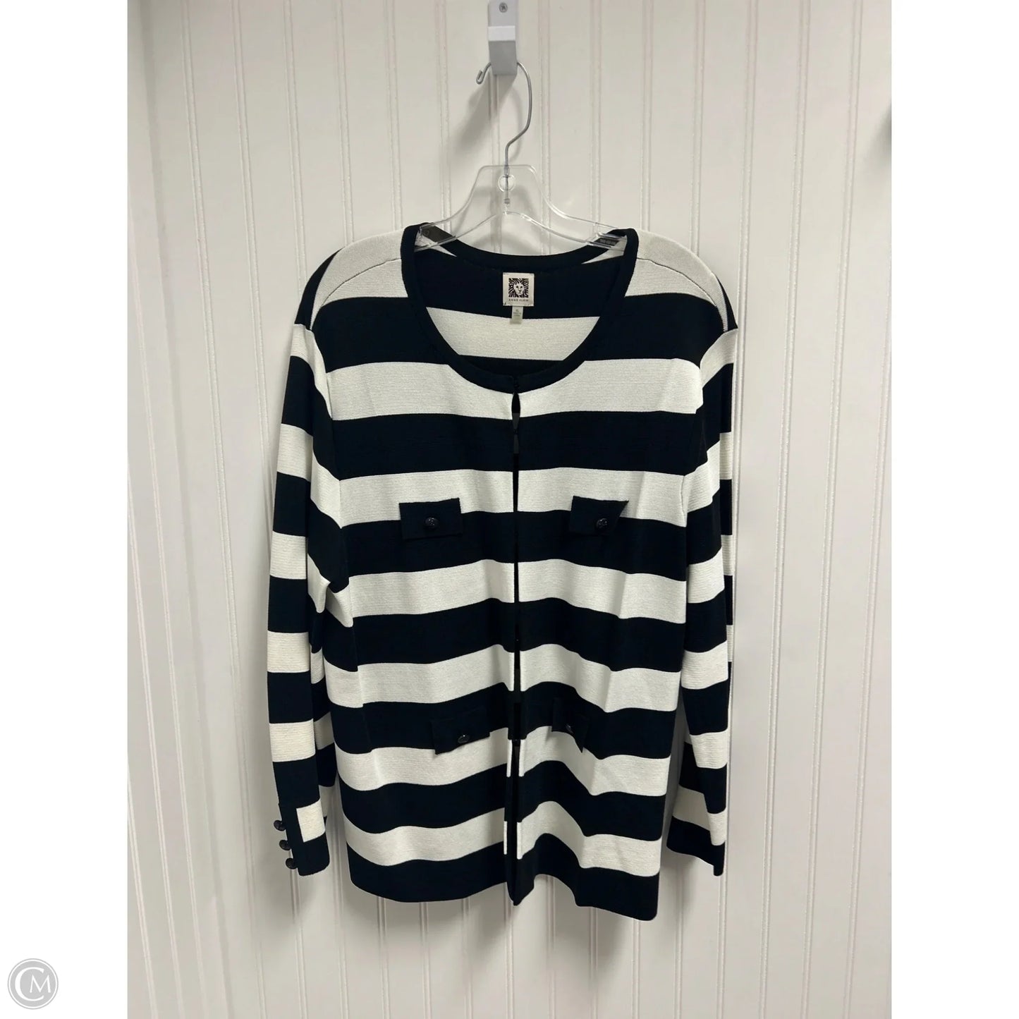 Sweater Cardigan By Anne Klein In Black & White, Size: Xl