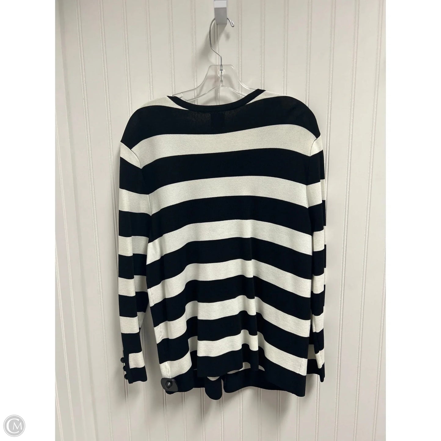 Sweater Cardigan By Anne Klein In Black & White, Size: Xl