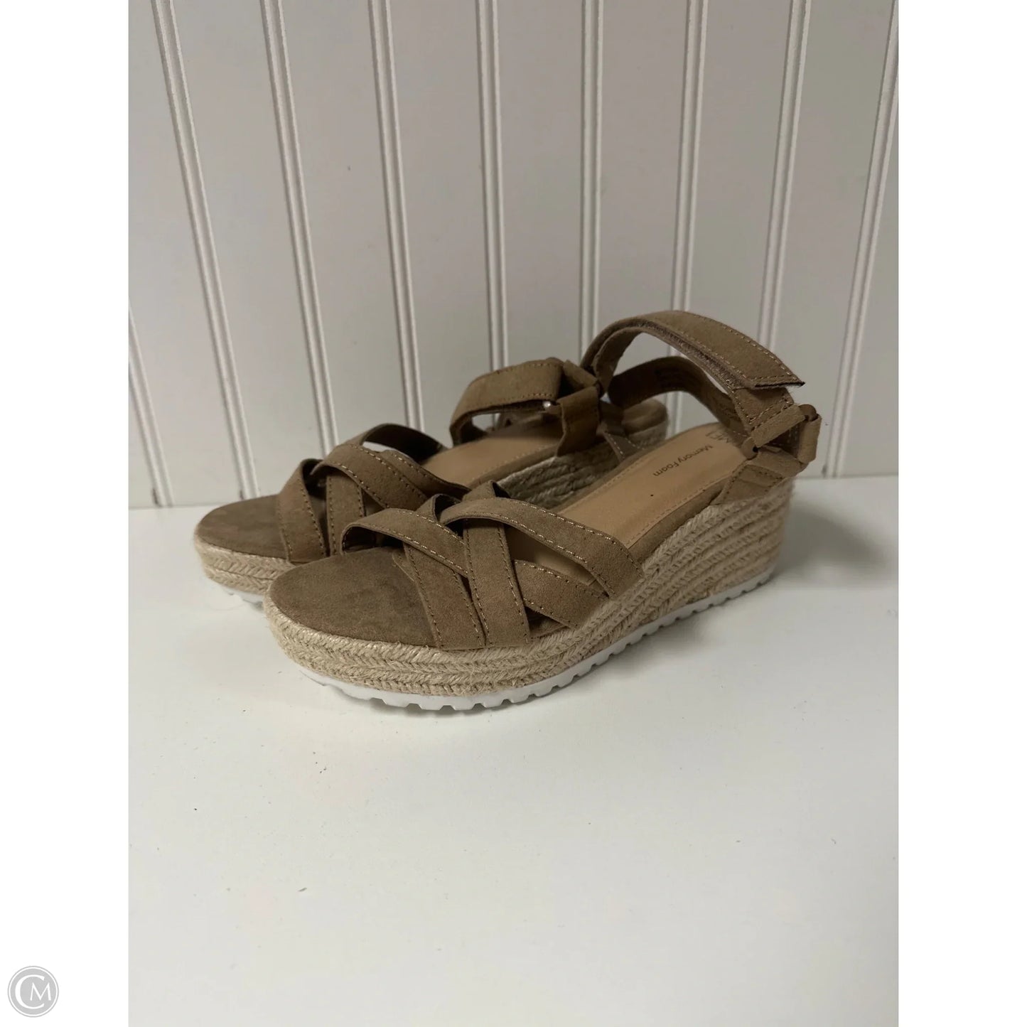 Sandals Heels Wedge By Time And Tru In Beige, Size: 6