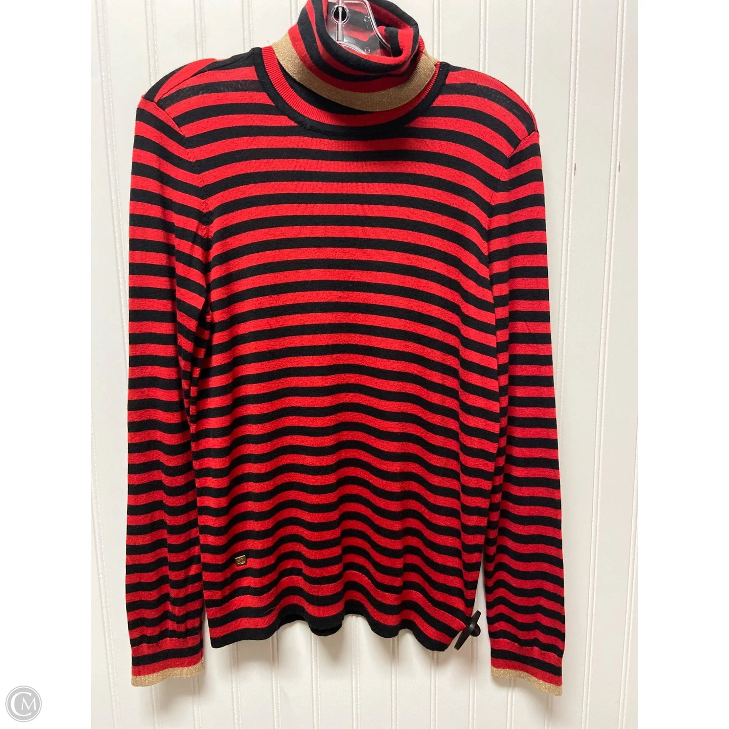 Sweater By Lauren By Ralph Lauren In Black & Red, Size: L