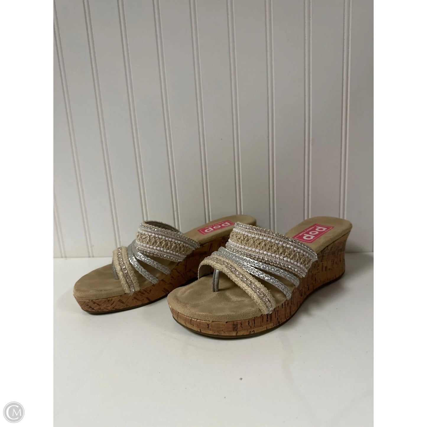 Sandals Heels Wedge By Clothes Mentor In Cream, Size: 8