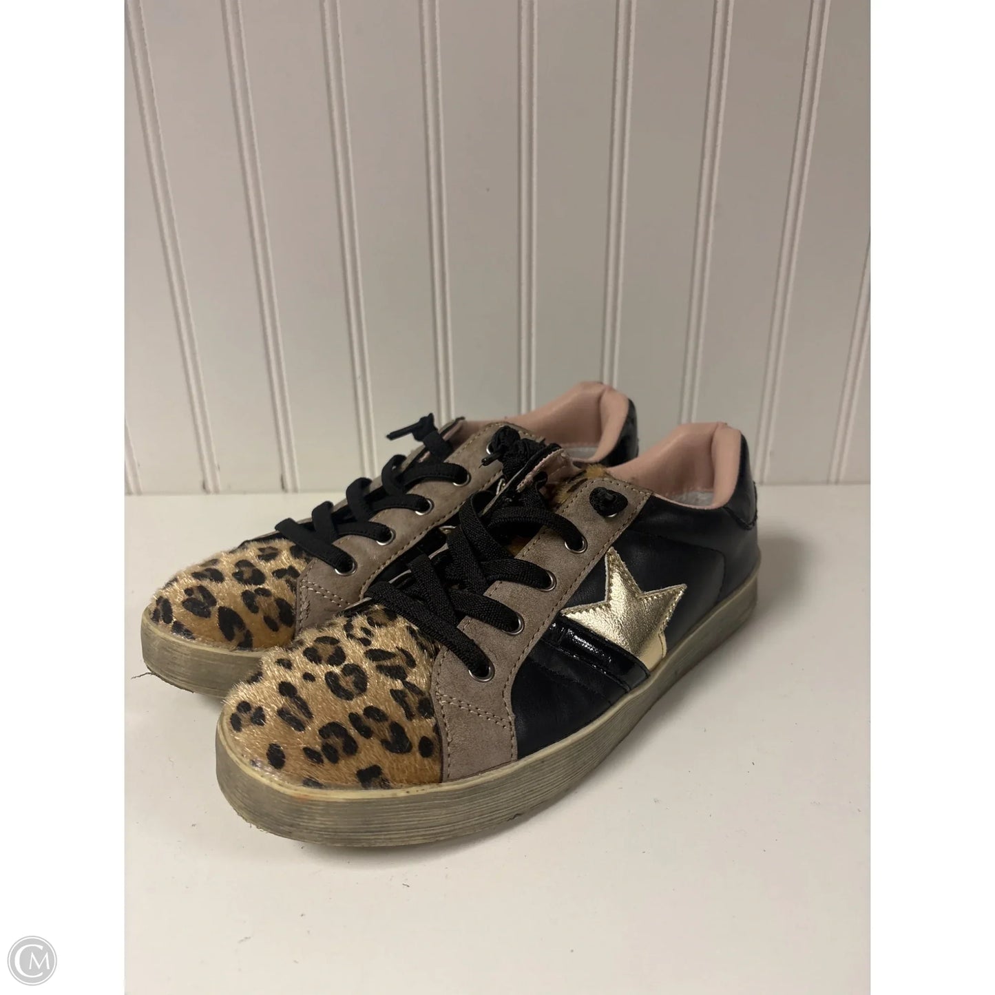 Shoes Sneakers By Miss Sixty In Black & Gold, Size: 6.5