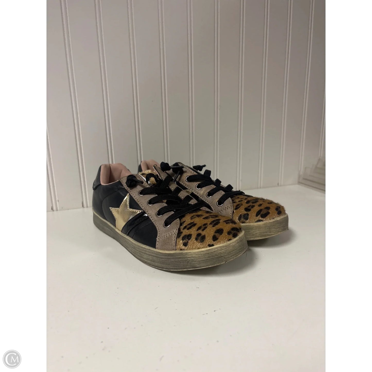 Shoes Sneakers By Miss Sixty In Black & Gold, Size: 6.5