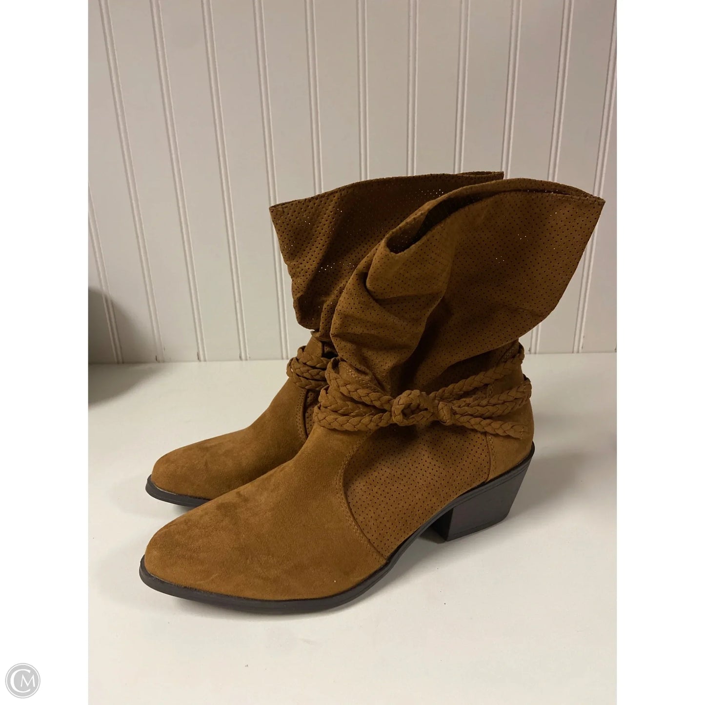 Boots Ankle Heels By Just Fab In Tan, Size: 8