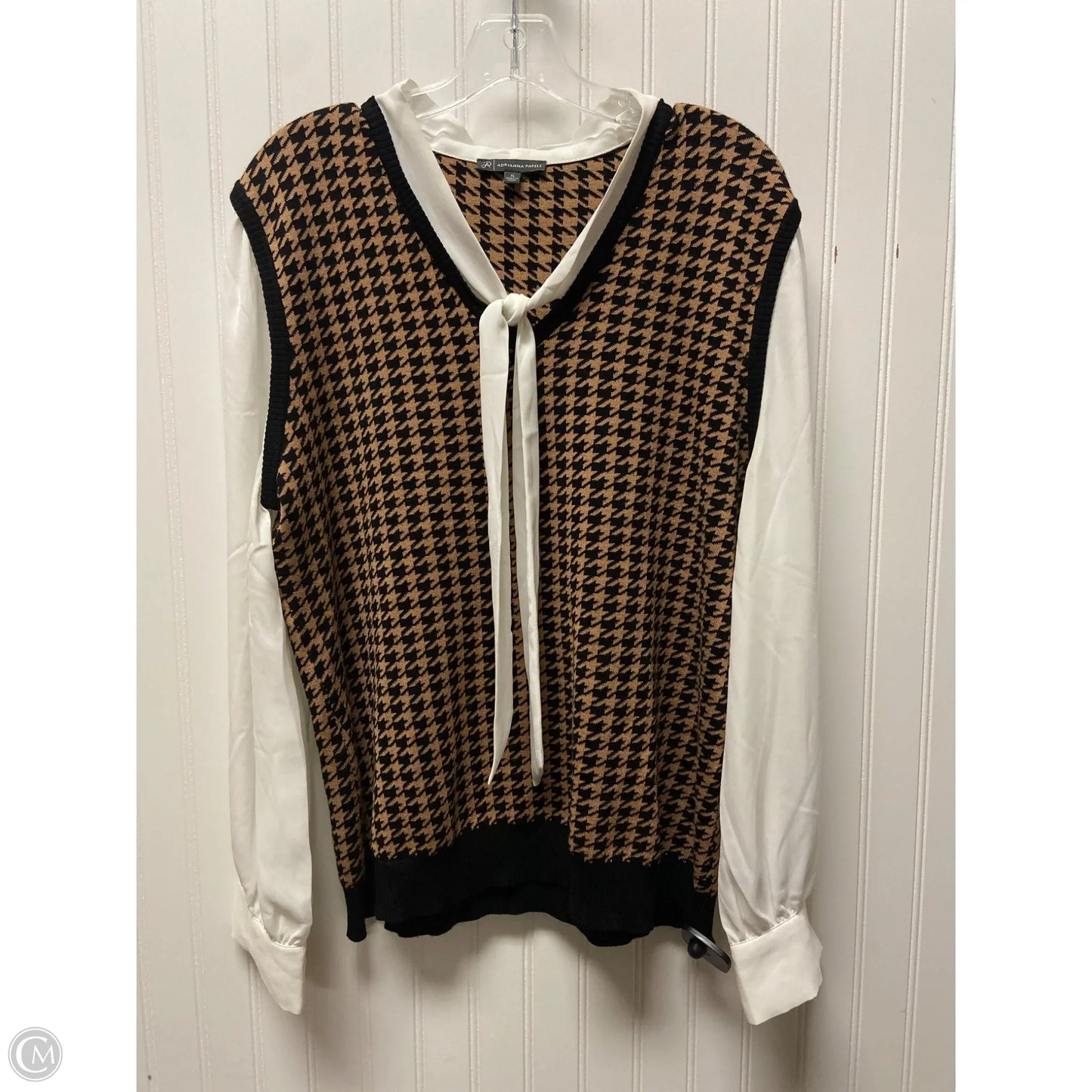Top Long Sleeve By Adrianna Papell In Brown & White, Size: Xl