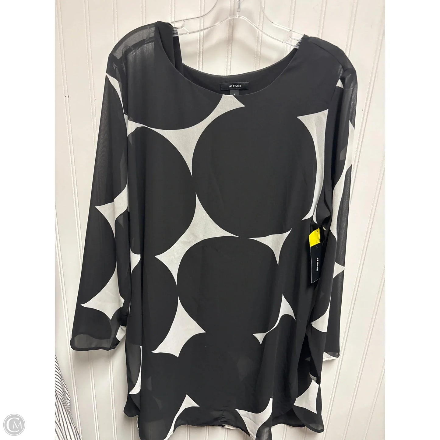 Tunic Long Sleeve By Alfani In Black & White, Size: L