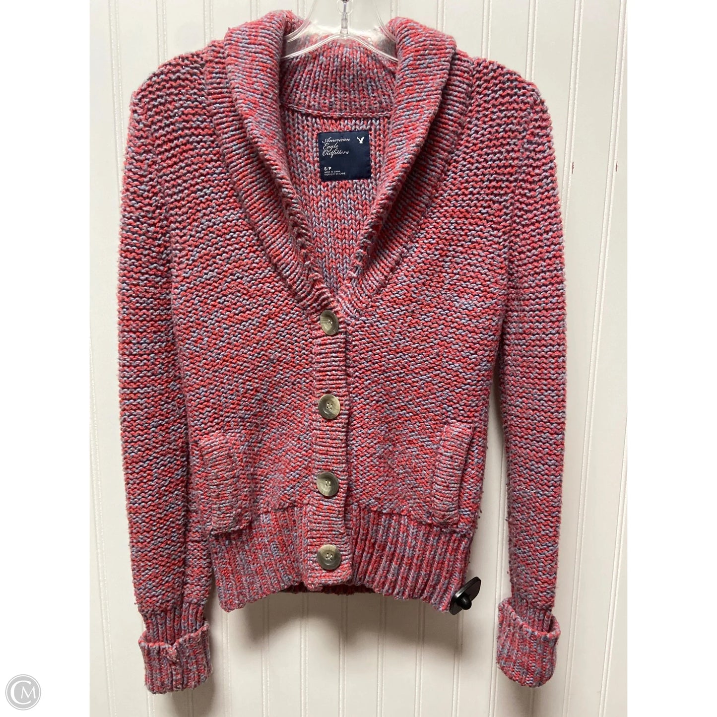 Sweater Cardigan By American Eagle In Blue & Red, Size: S