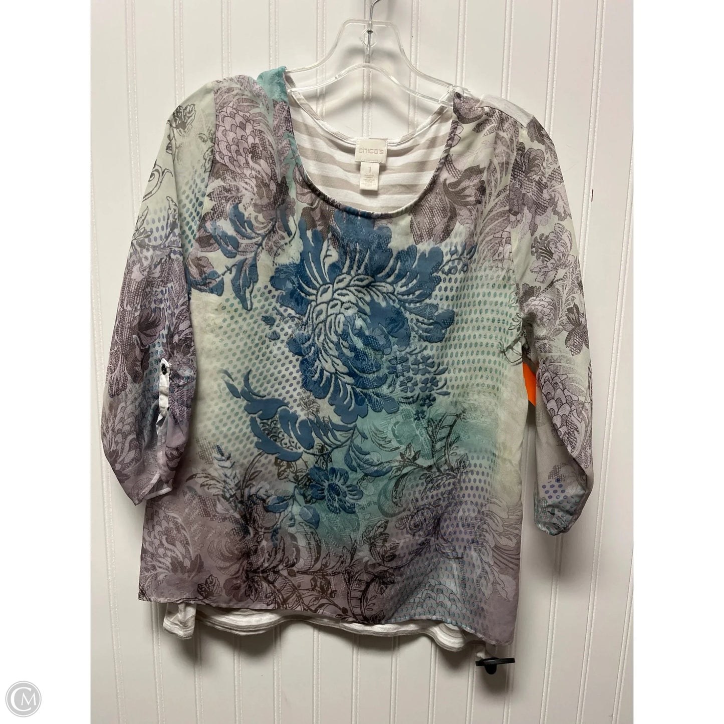 Top Long Sleeve By Chicos In Blue & Green, Size: M