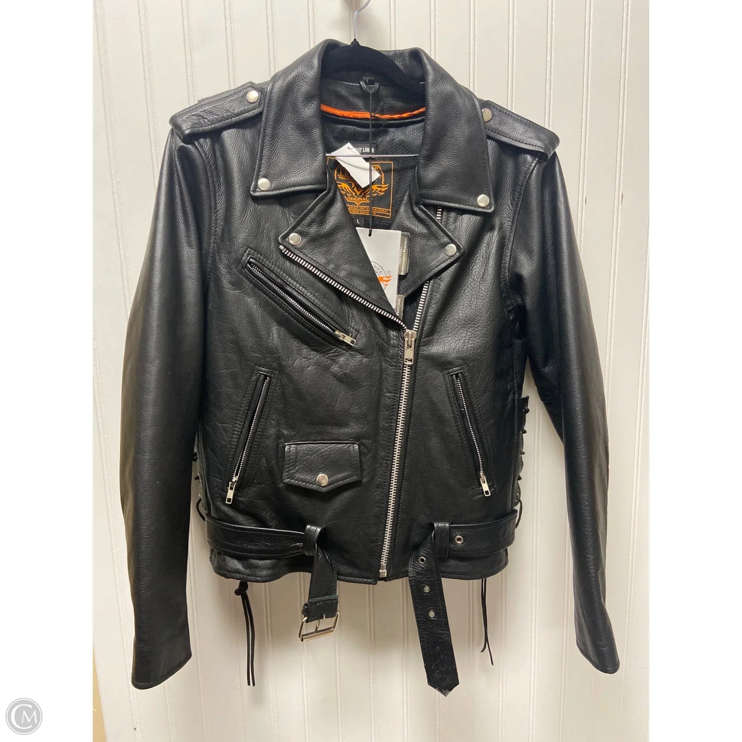 Jacket Leather By Clothes Mentor In Black, Size: L