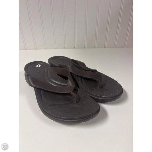 Sandals Flip Flops By Crocs In Brown, Size: 8