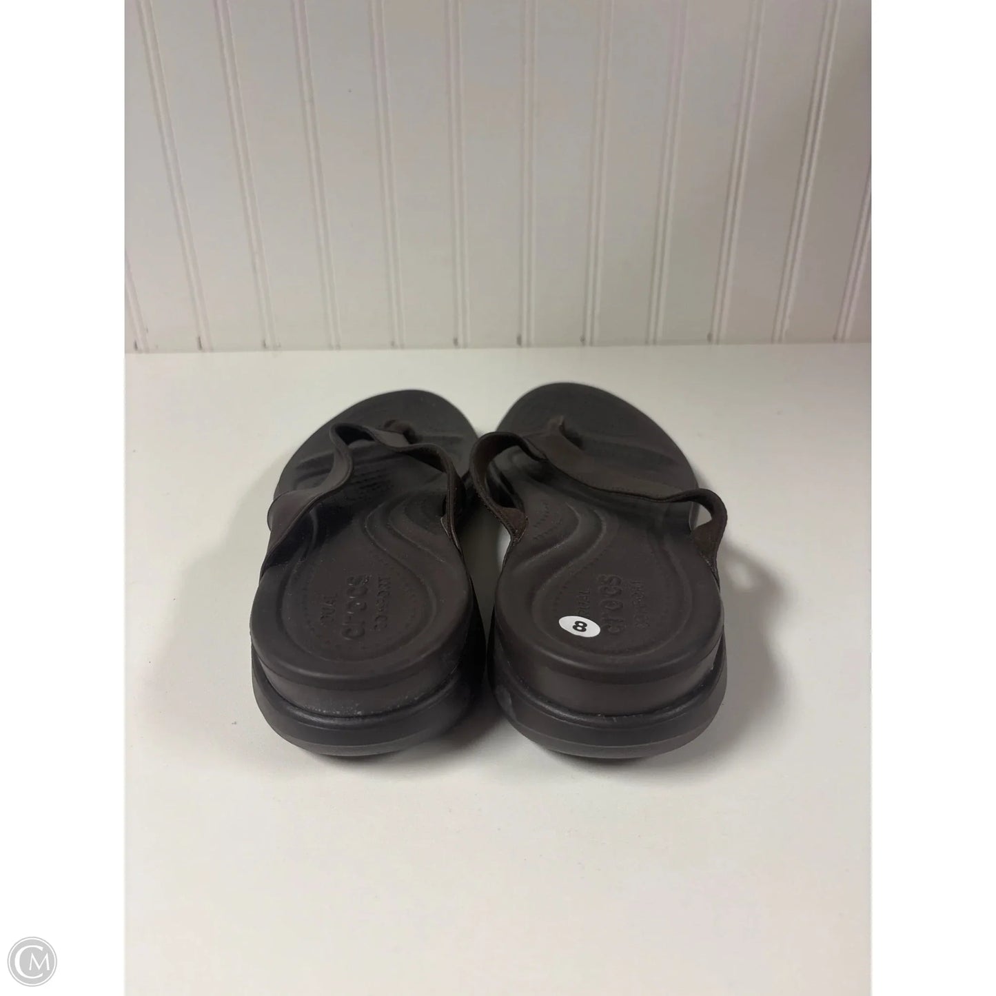 Sandals Flip Flops By Crocs In Brown, Size: 8