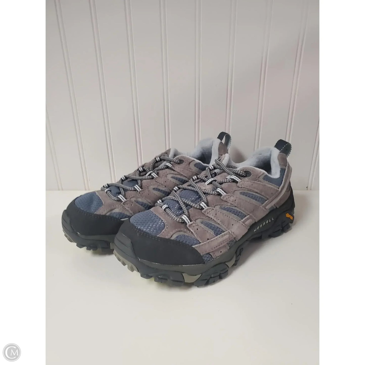 Shoes Hiking By Merrell In Blue & Grey, Size: 8