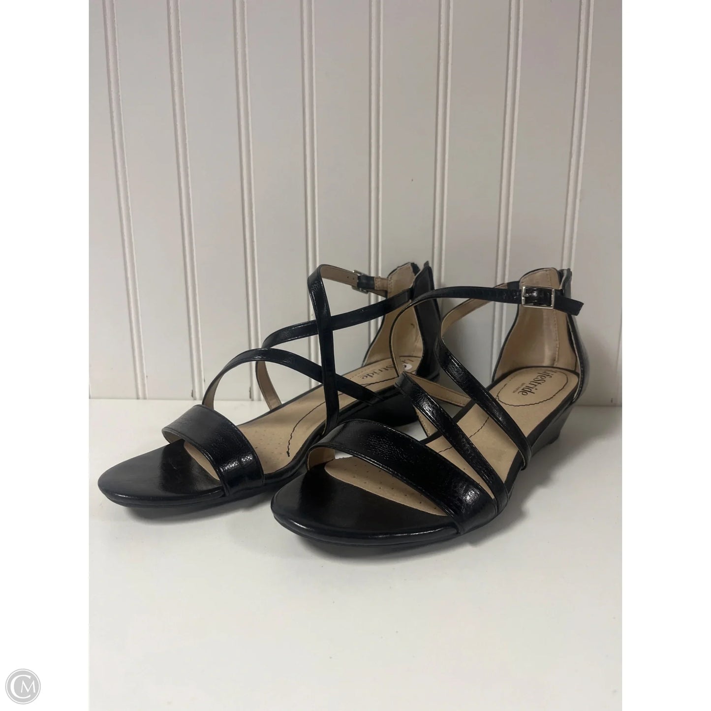 Sandals Heels Wedge By Life Stride In Black, Size: 9