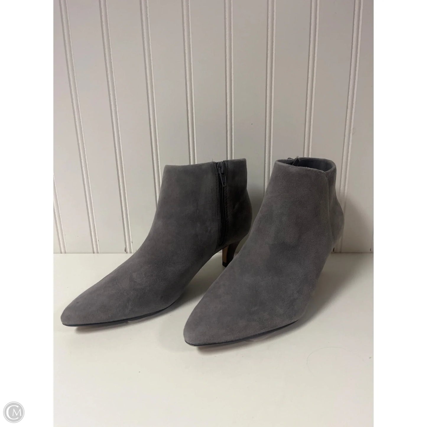 Boots Ankle Heels By Clarks In Grey, Size: 5.5