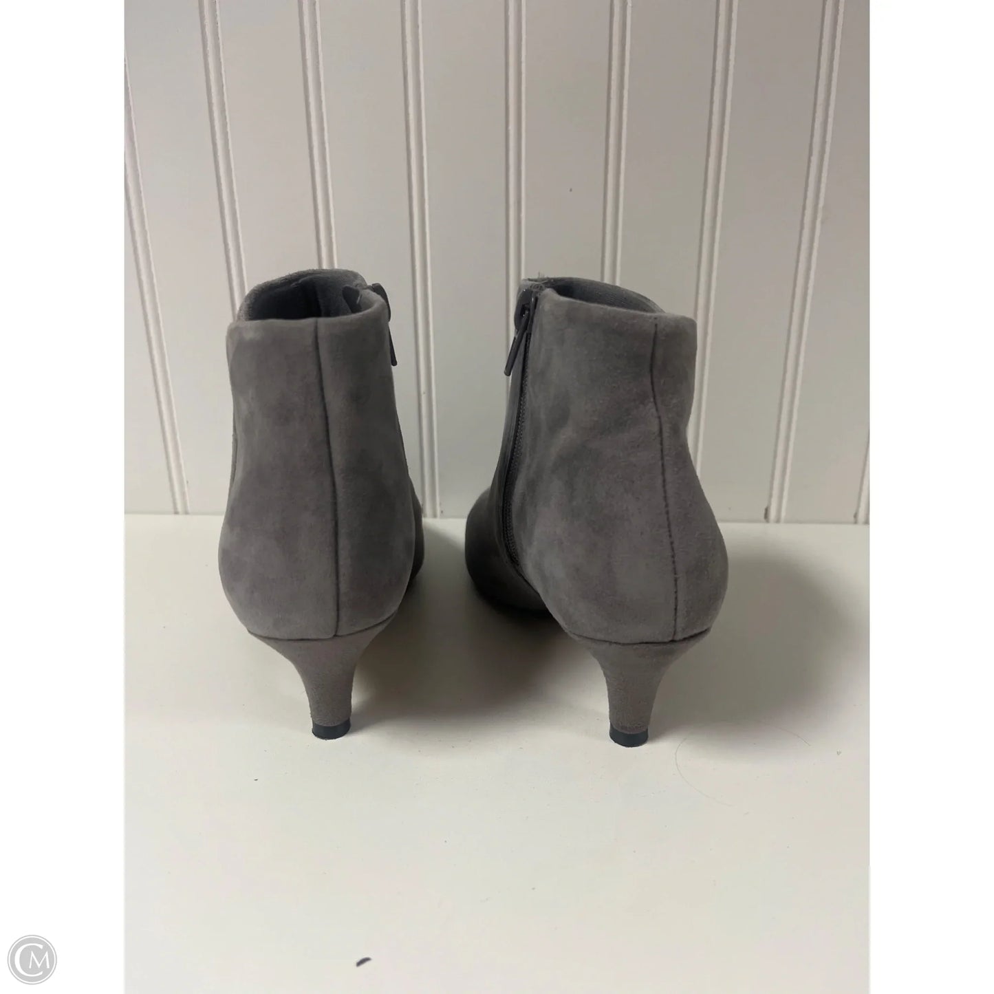 Boots Ankle Heels By Clarks In Grey, Size: 5.5