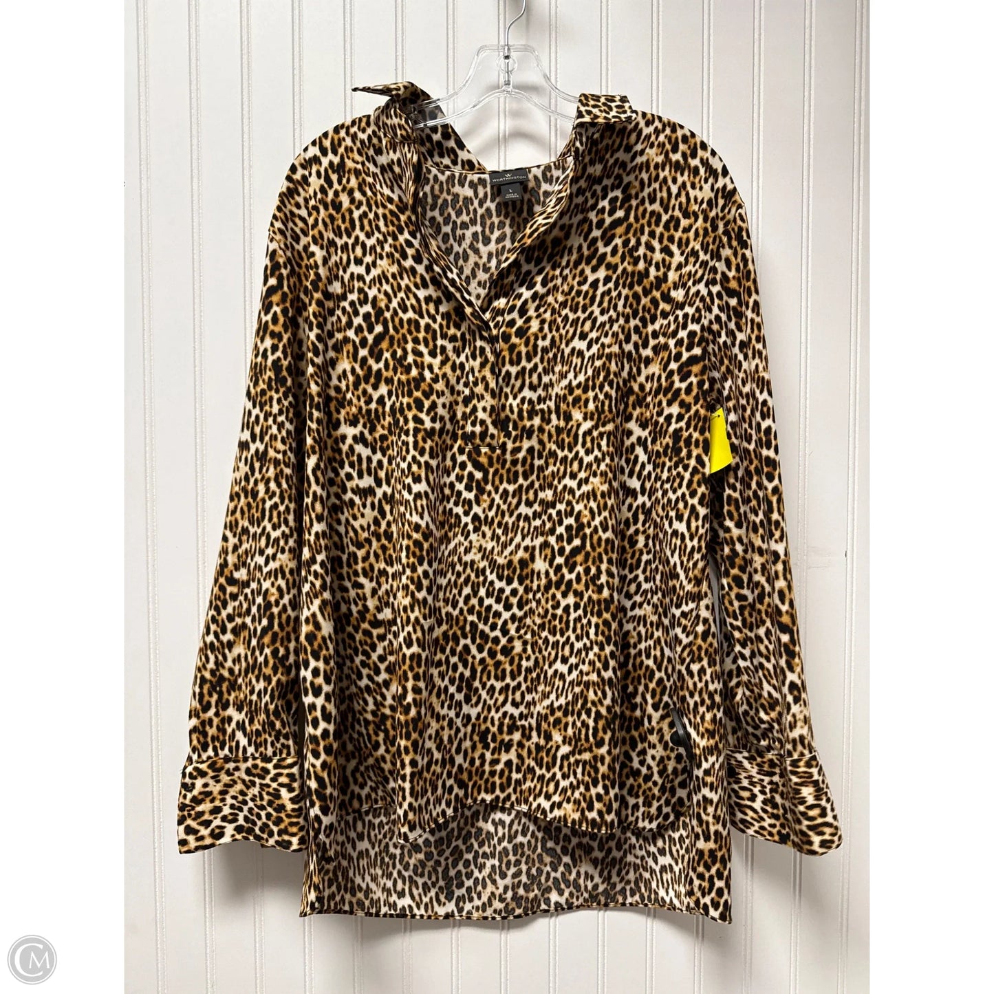 Top Long Sleeve By Worthington In Animal Print, Size: L