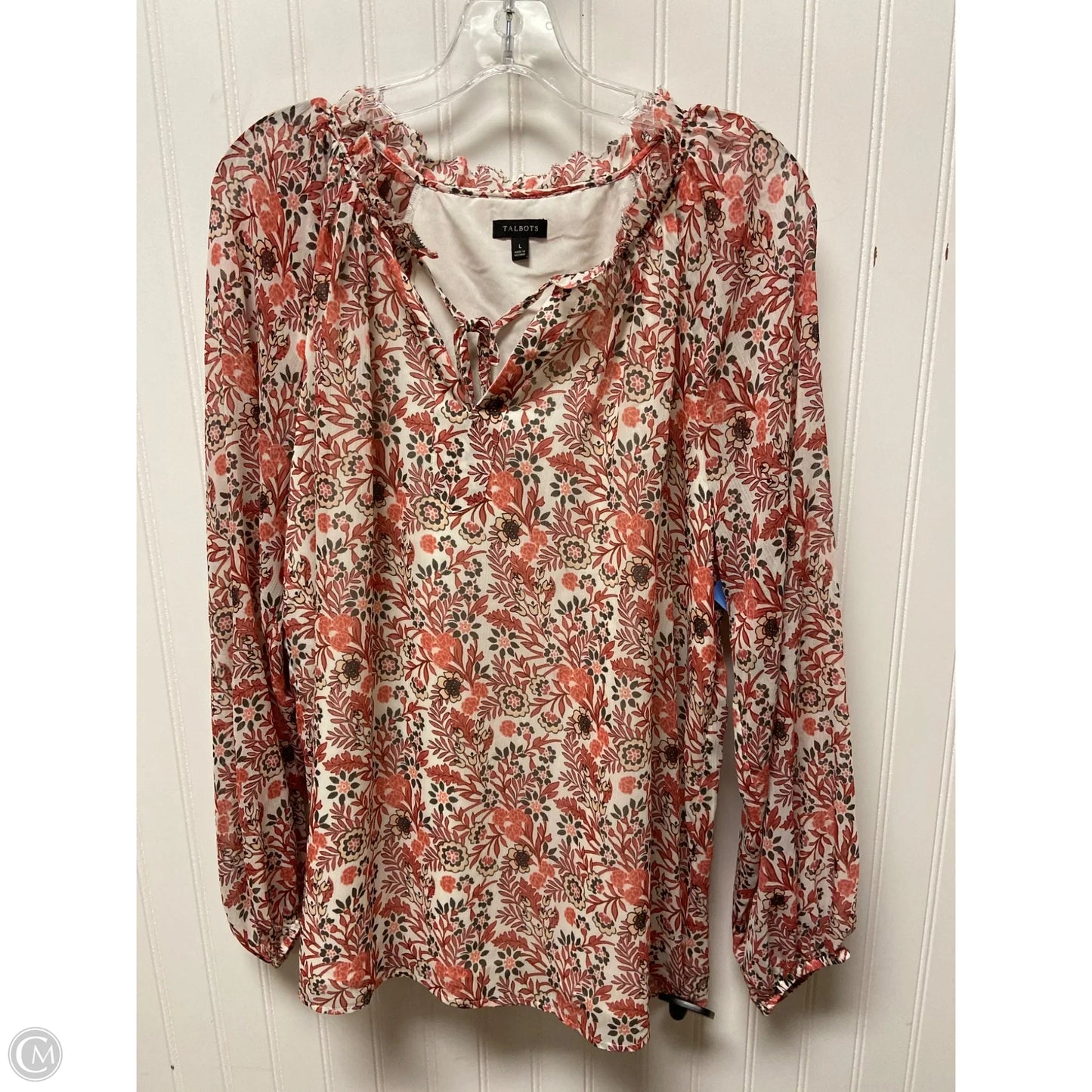 Top Long Sleeve By Talbots In Red & White, Size: L