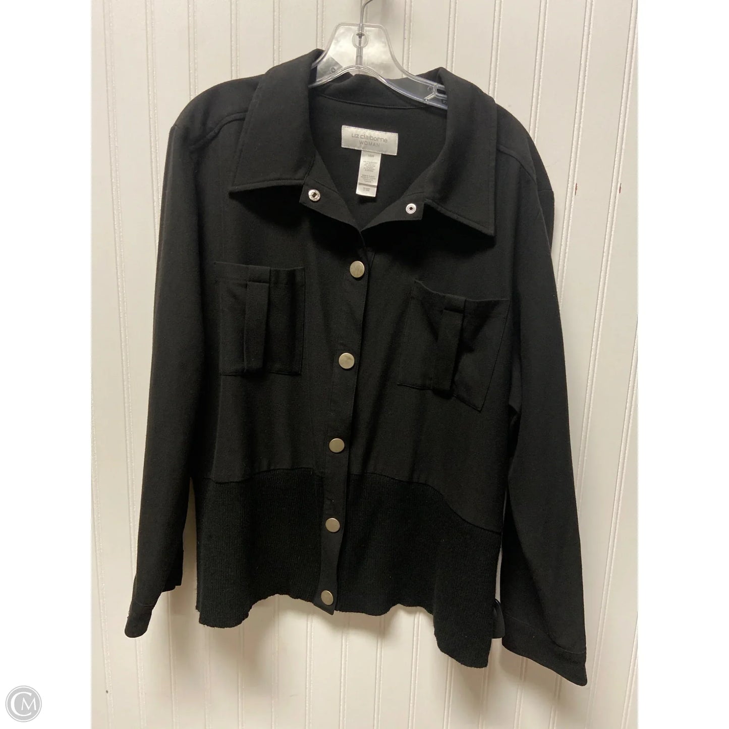 Jacket Shirt By Liz Claiborne In Black, Size: Xl