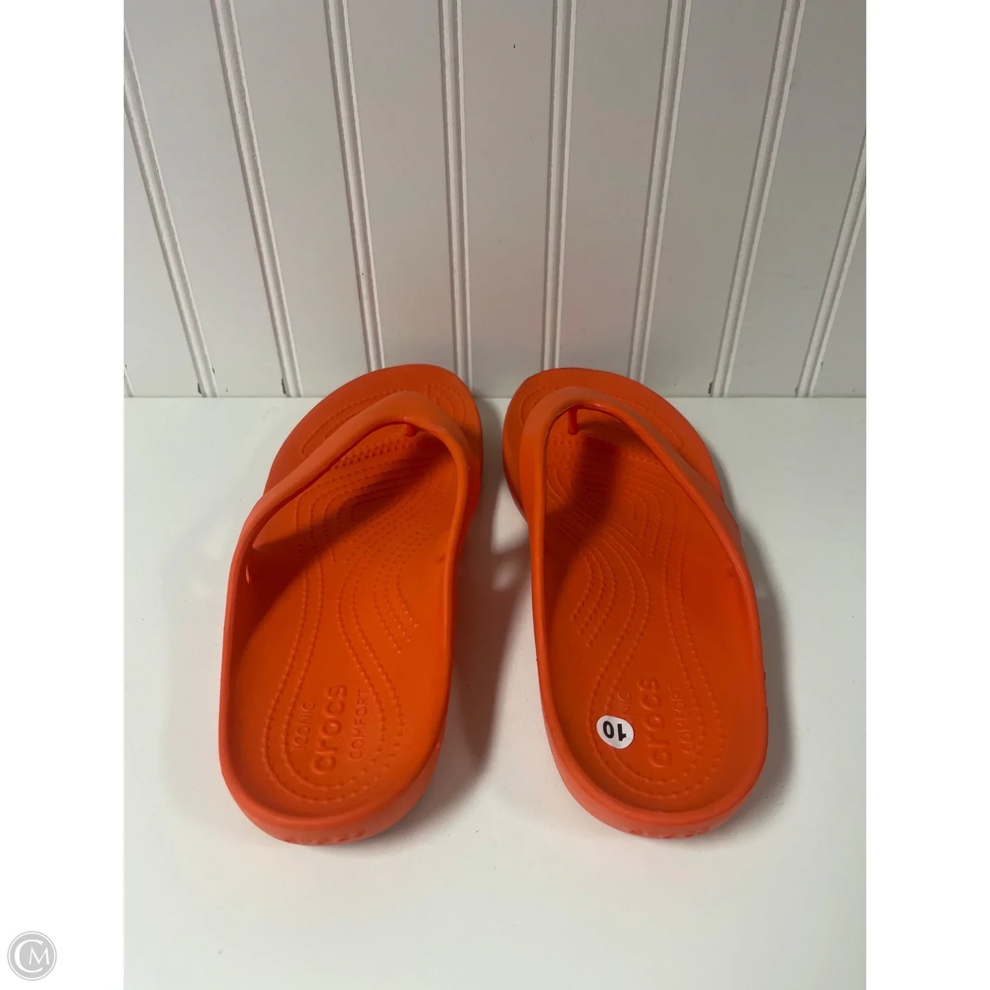 Sandals Flip Flops By Crocs In Orange, Size: 10