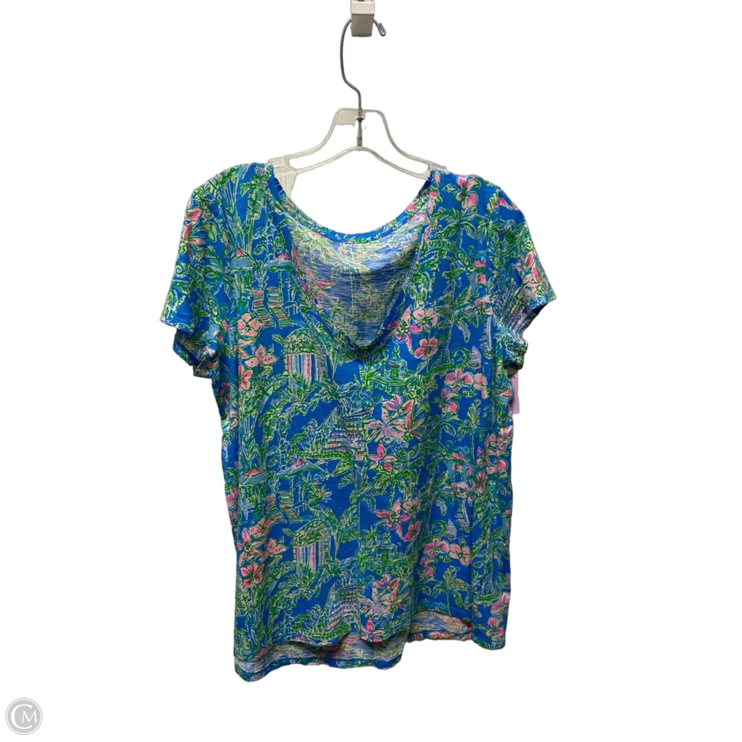 Top Short Sleeve Designer By Lilly Pulitzer In Blue & Green, Size: Xl