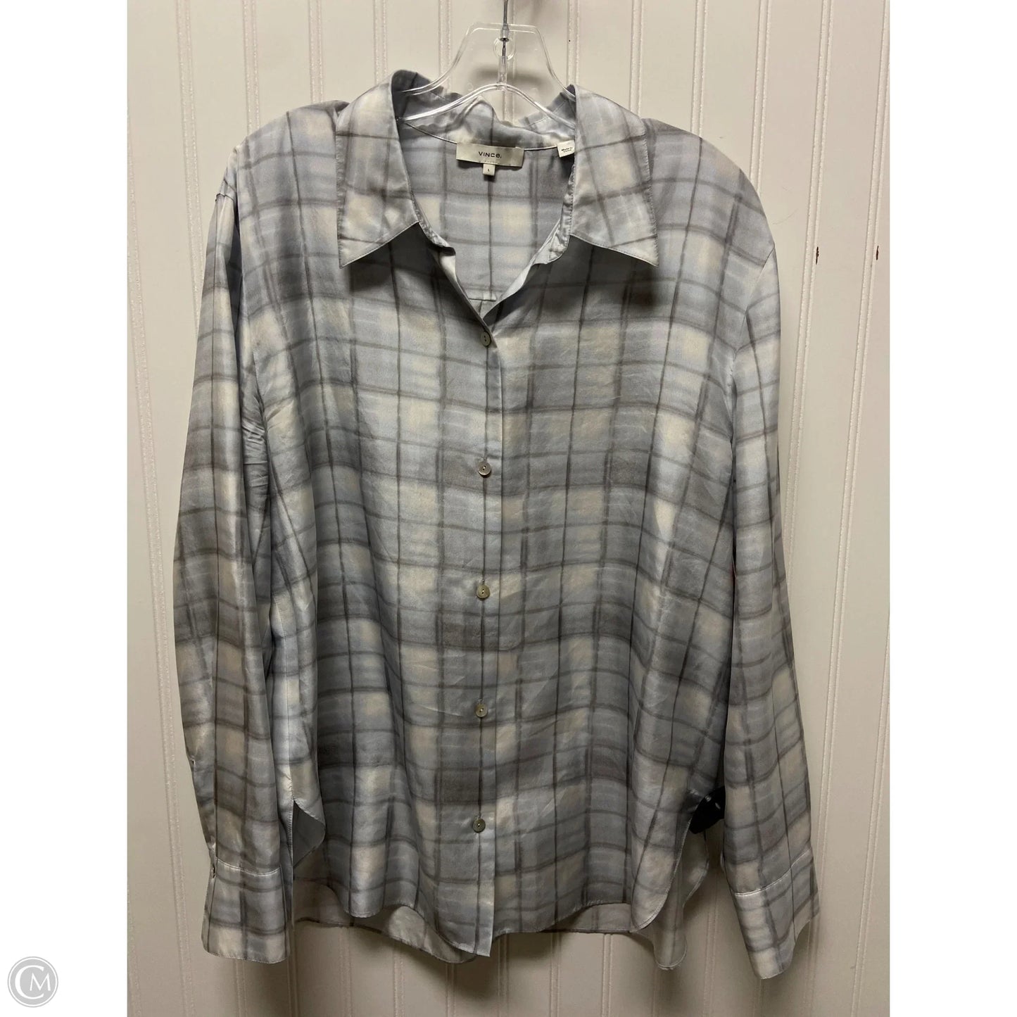 Top Long Sleeve By Vince In Blue & Grey, Size: L