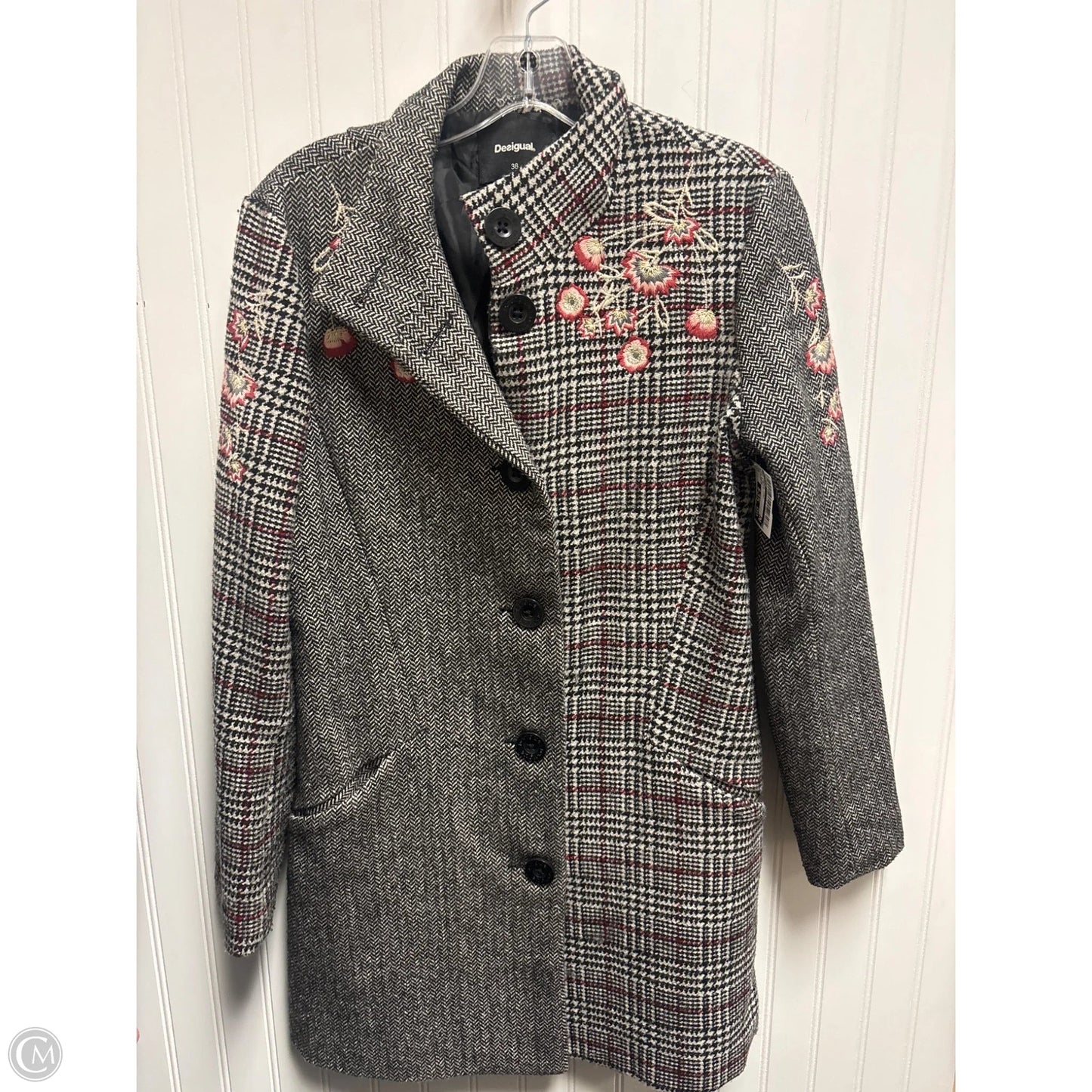 Coat Trench Coat By Desigual In Black & White, Size: S