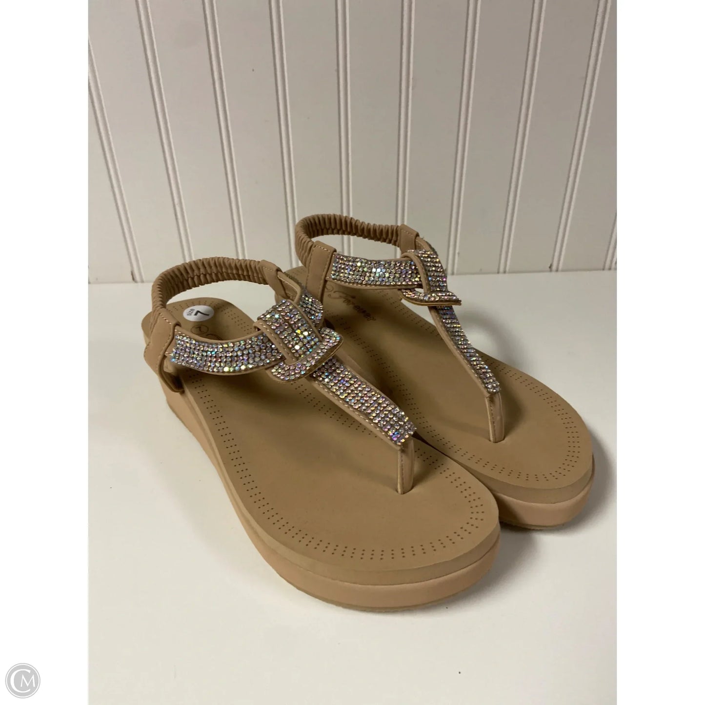 Sandals Heels Wedge By Forever In Beige, Size: 7