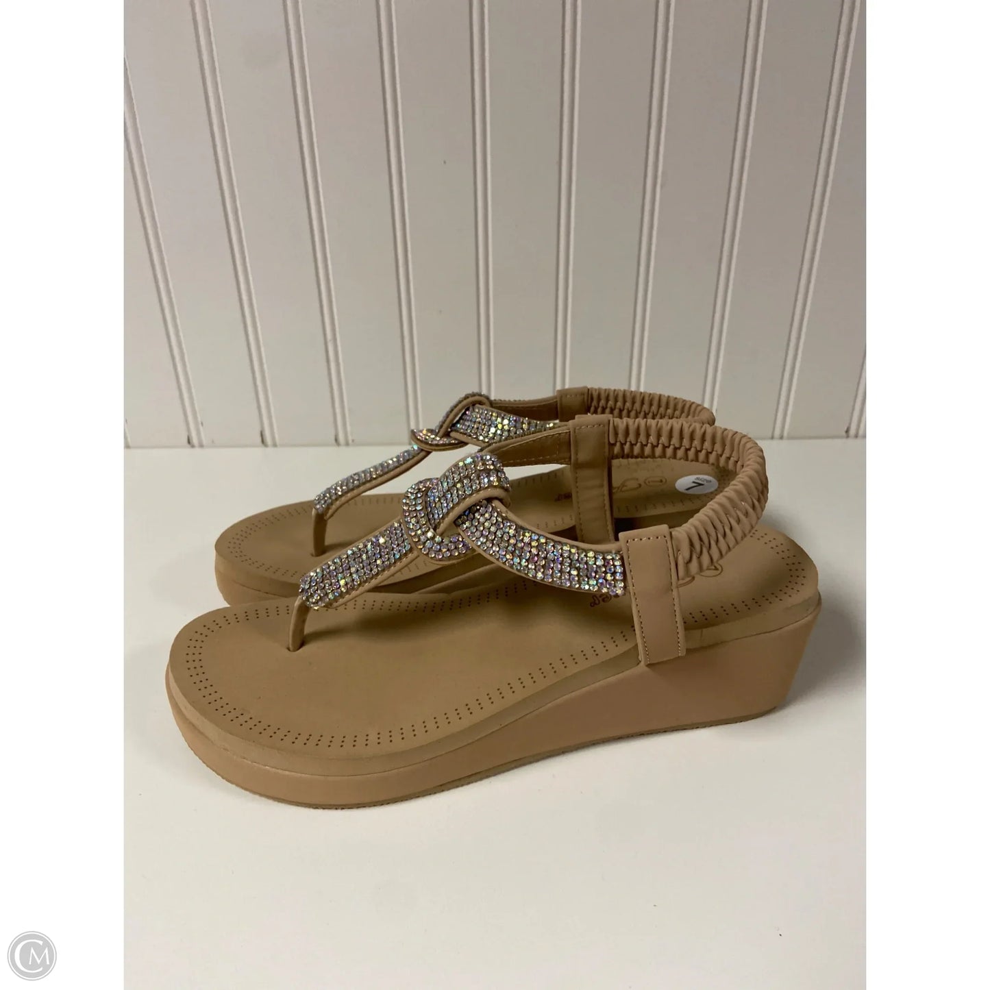 Sandals Heels Wedge By Forever In Beige, Size: 7