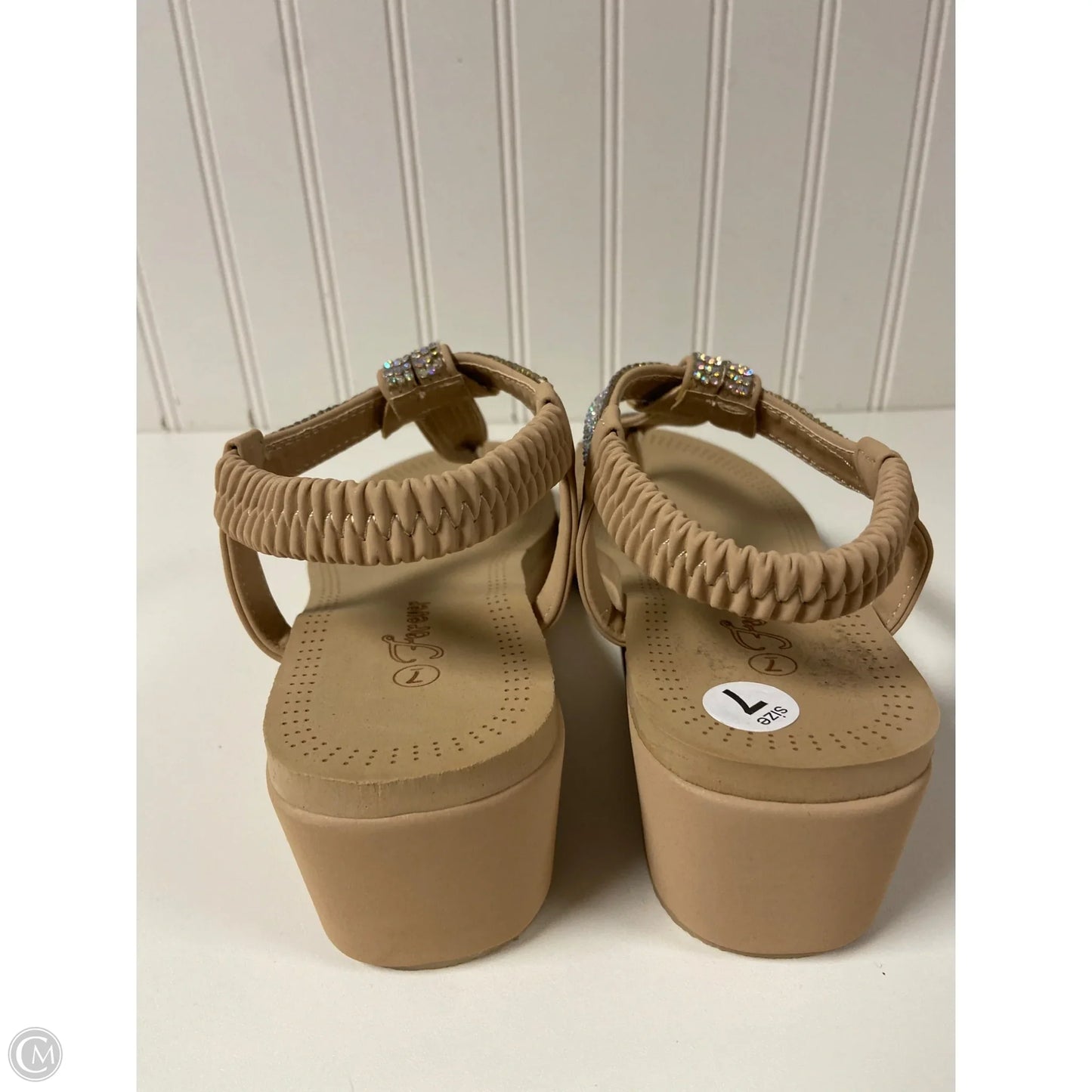 Sandals Heels Wedge By Forever In Beige, Size: 7