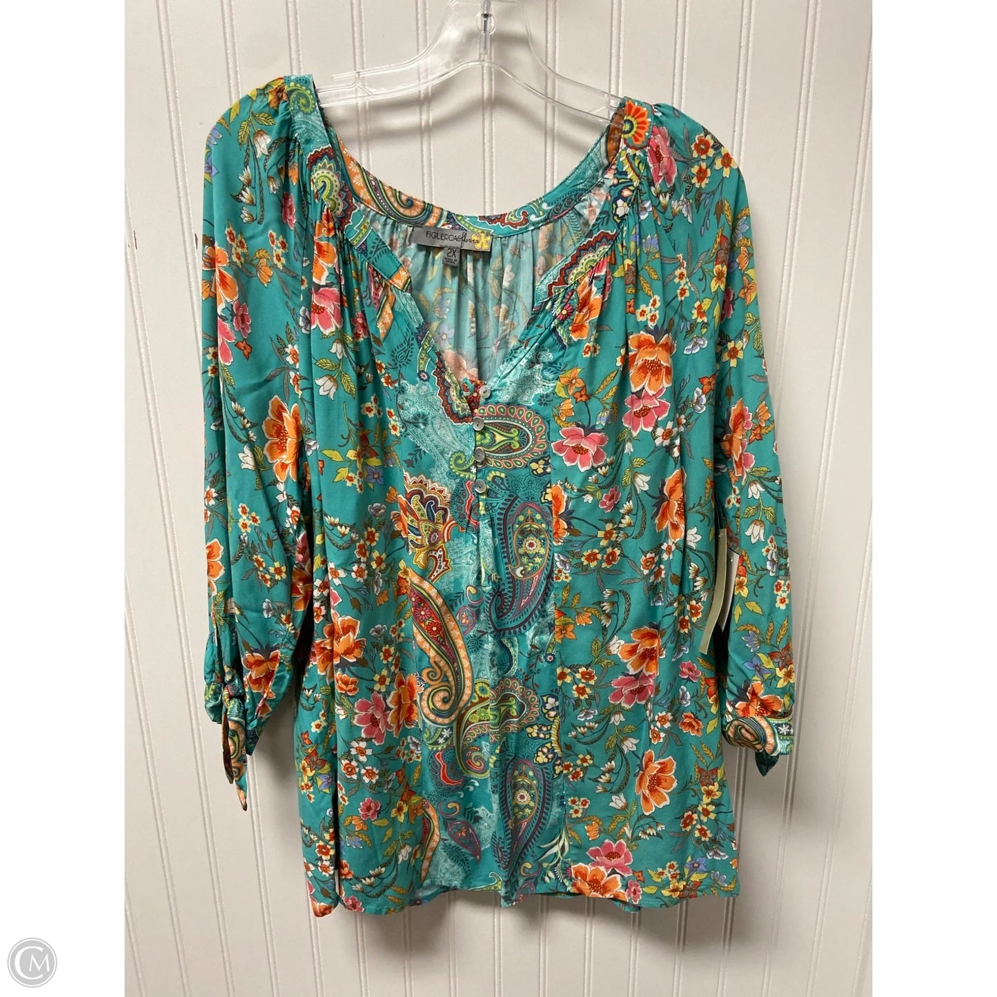Top Long Sleeve By Cmc In Blue, Size: 2x