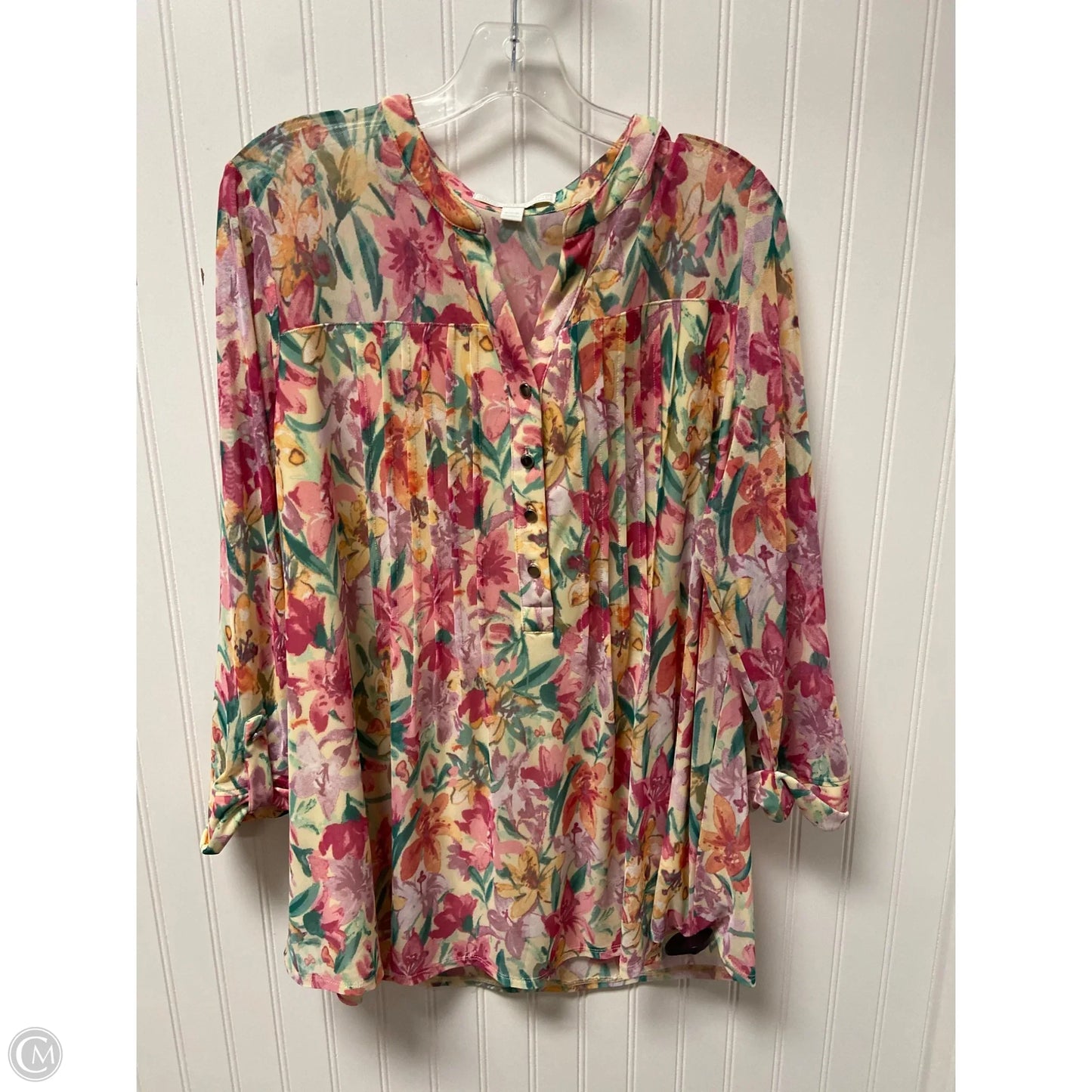 Top Long Sleeve By Cmc In Floral Print, Size: 2x