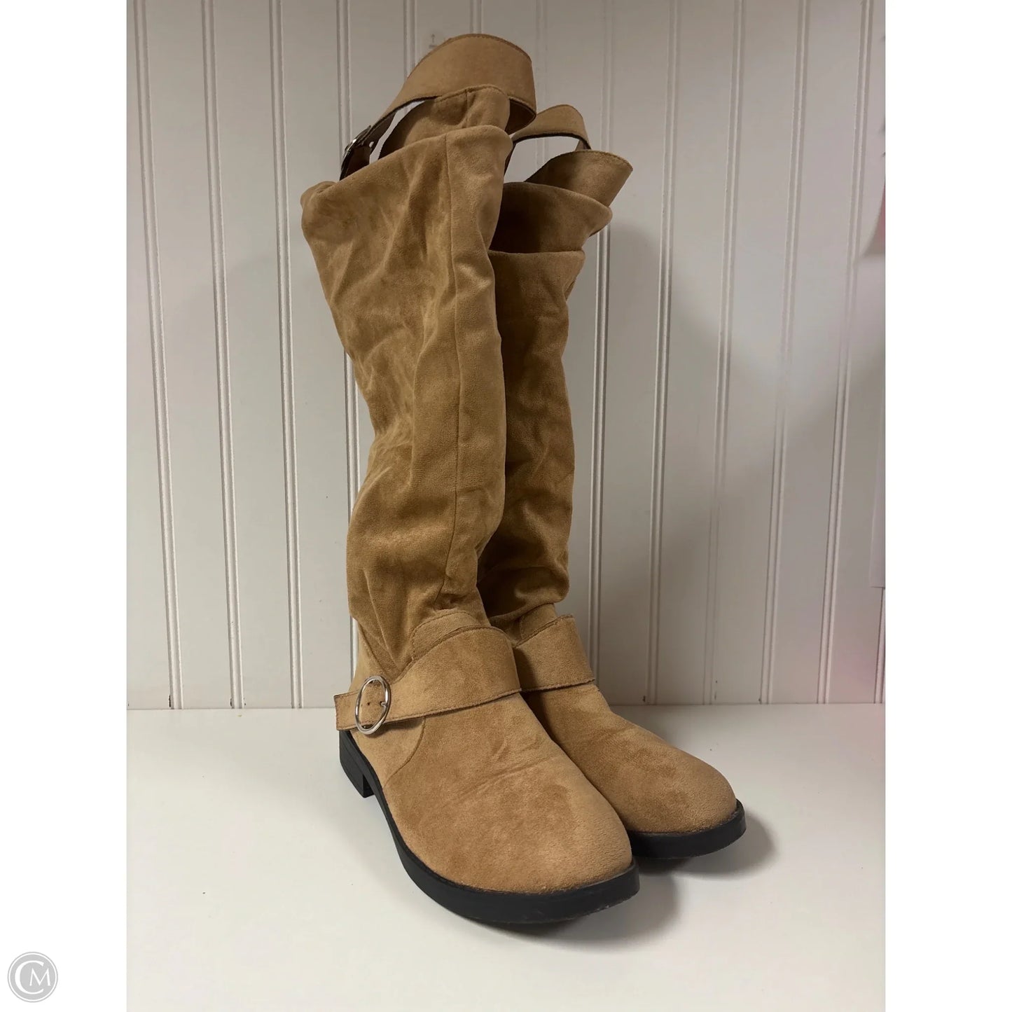 Boots Mid-calf Flats By Clothes Mentor In Tan, Size: 11