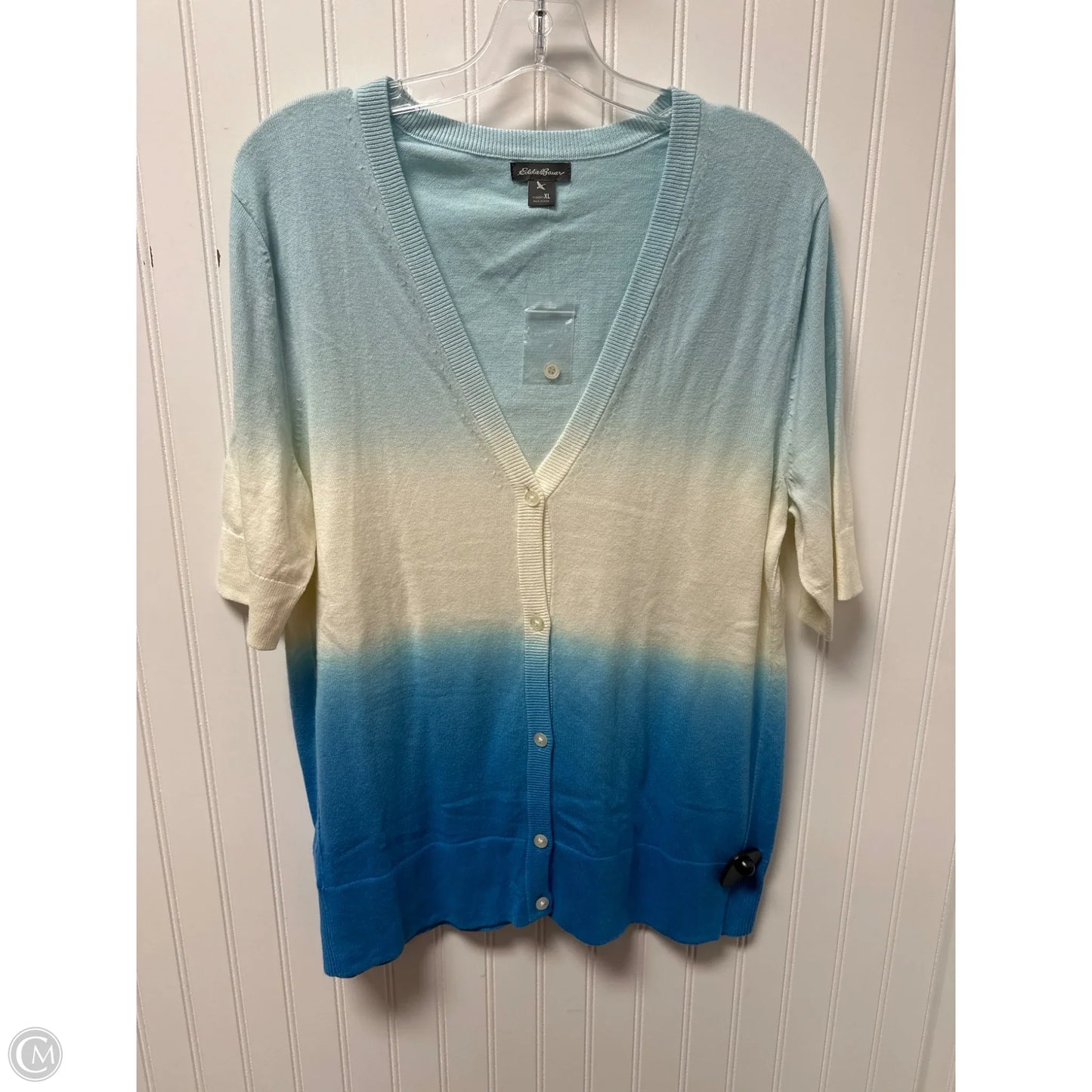 Sweater Short Sleeve By Eddie Bauer In Blue & White, Size: Xl