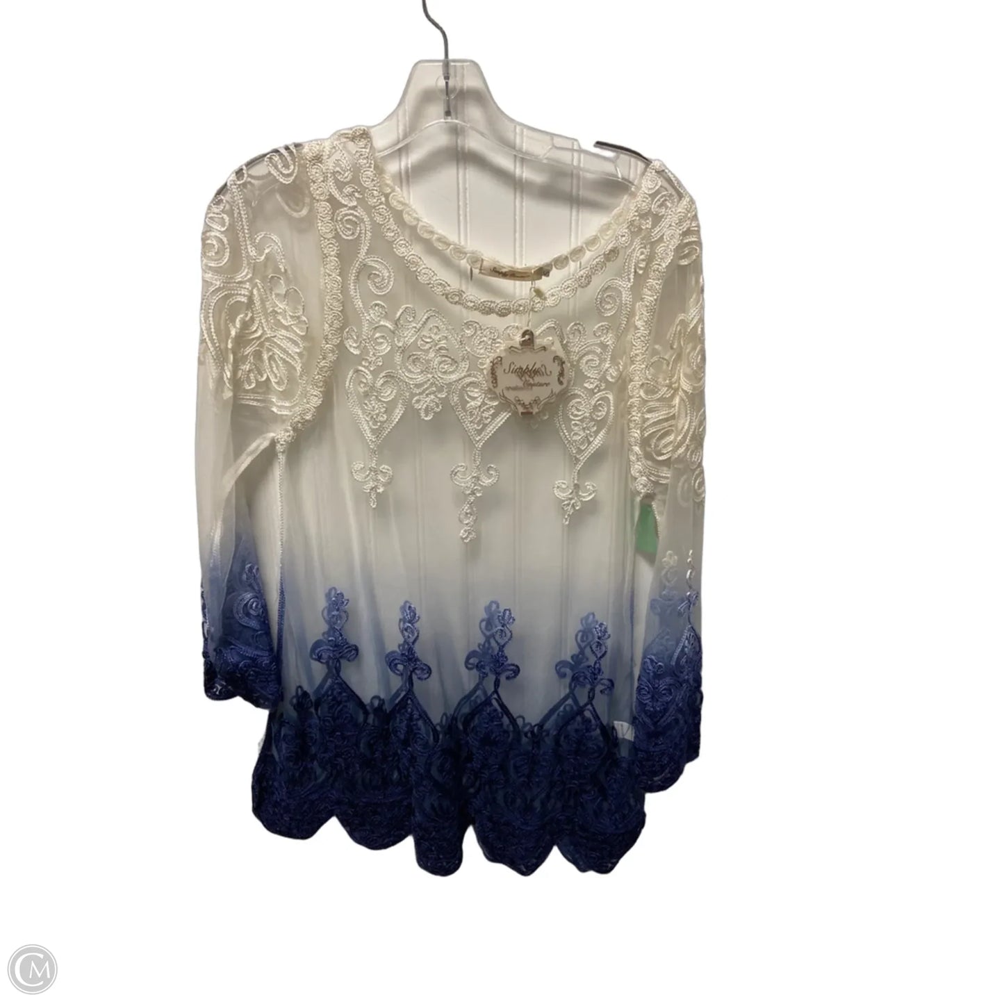 Top Long Sleeve By Simply Couture In Blue & White, Size: S
