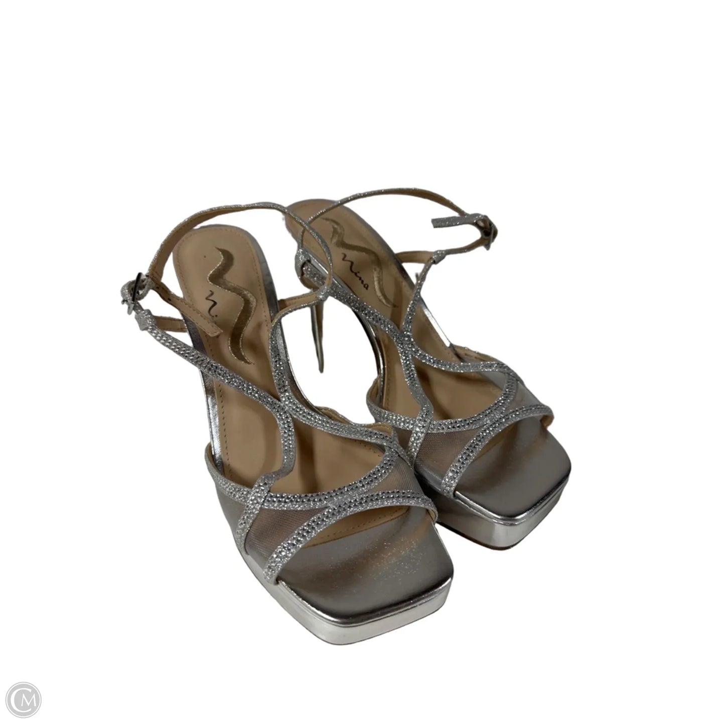 Sandals Heels Block By Nina In Silver, Size: 8.5