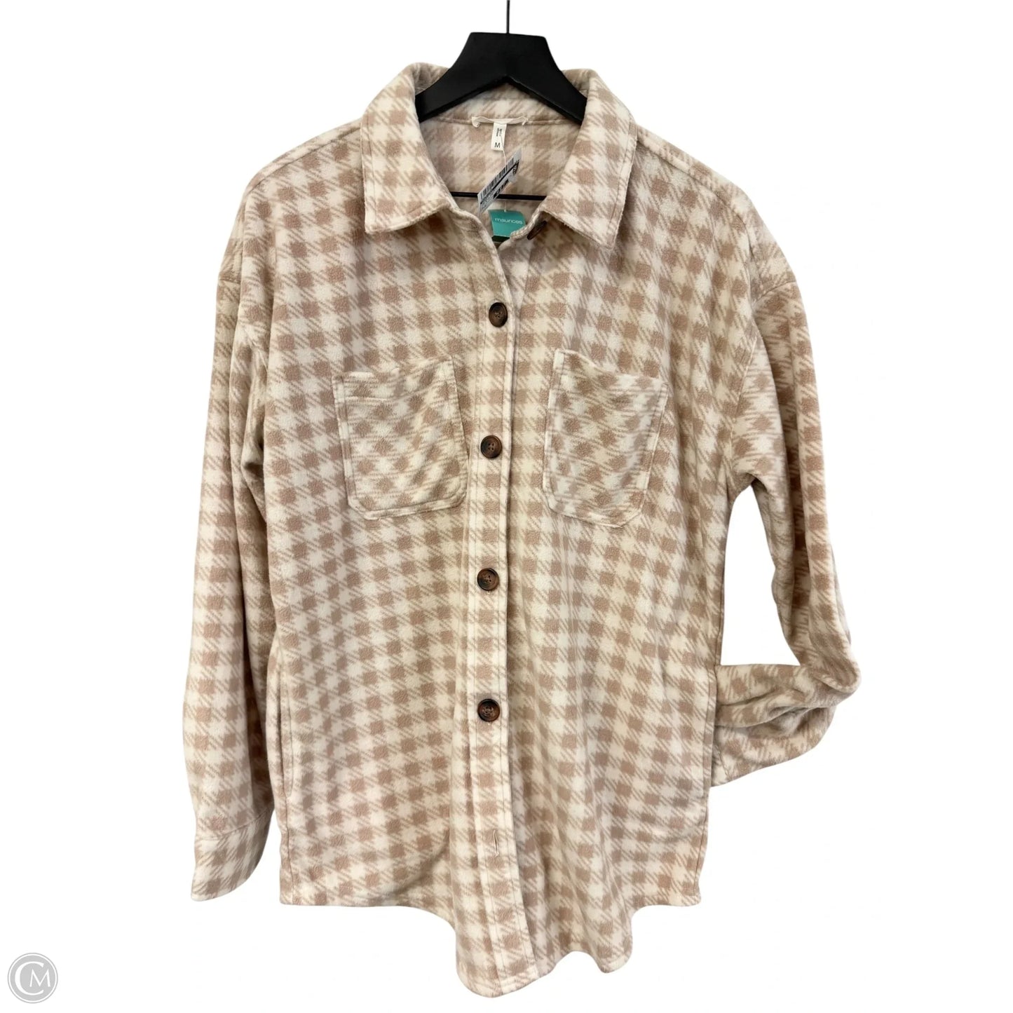 Jacket Shirt By Maurices In Tan & White, Size: M