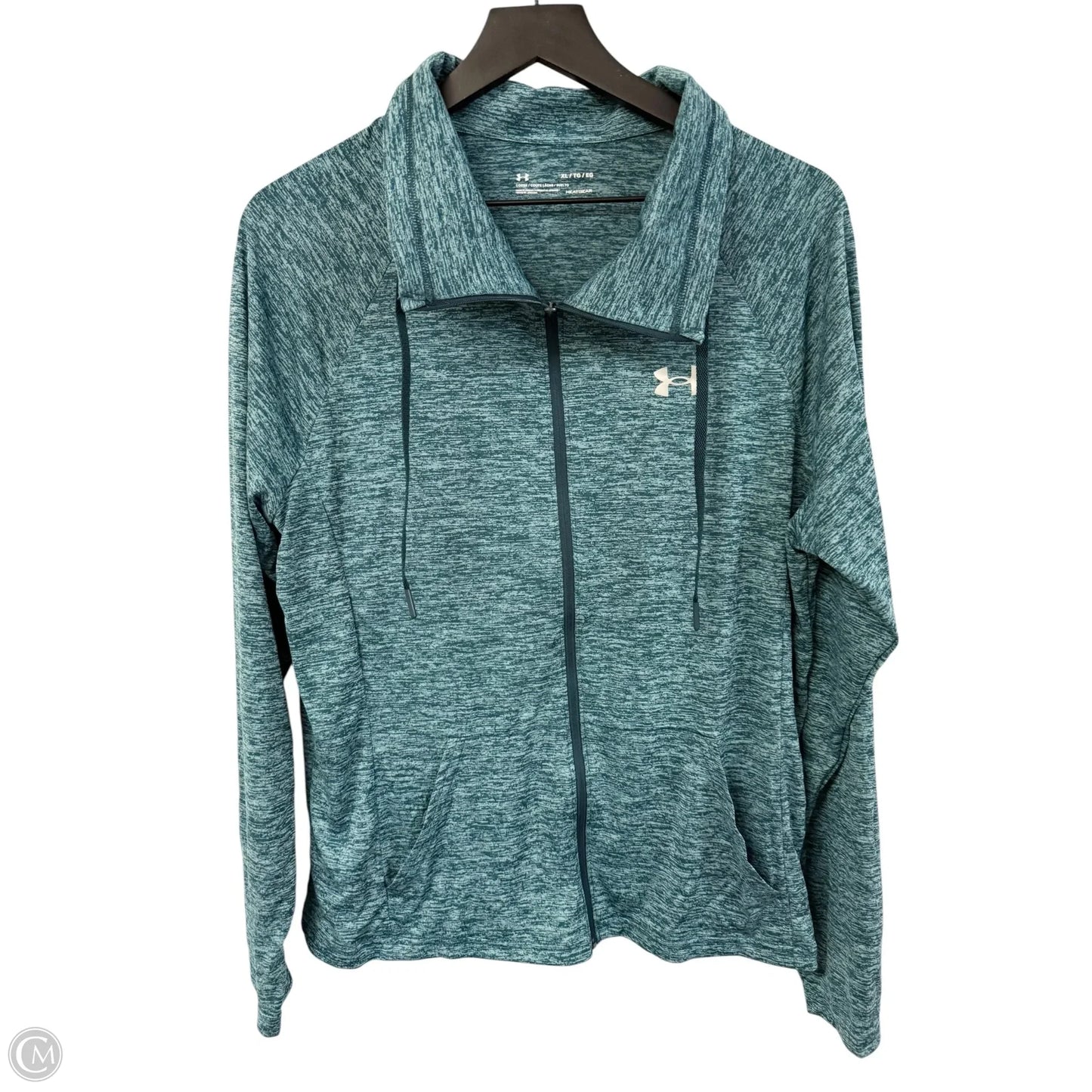 Athletic Top Long Sleeve Collar By Under Armour In Teal, Size: Xl