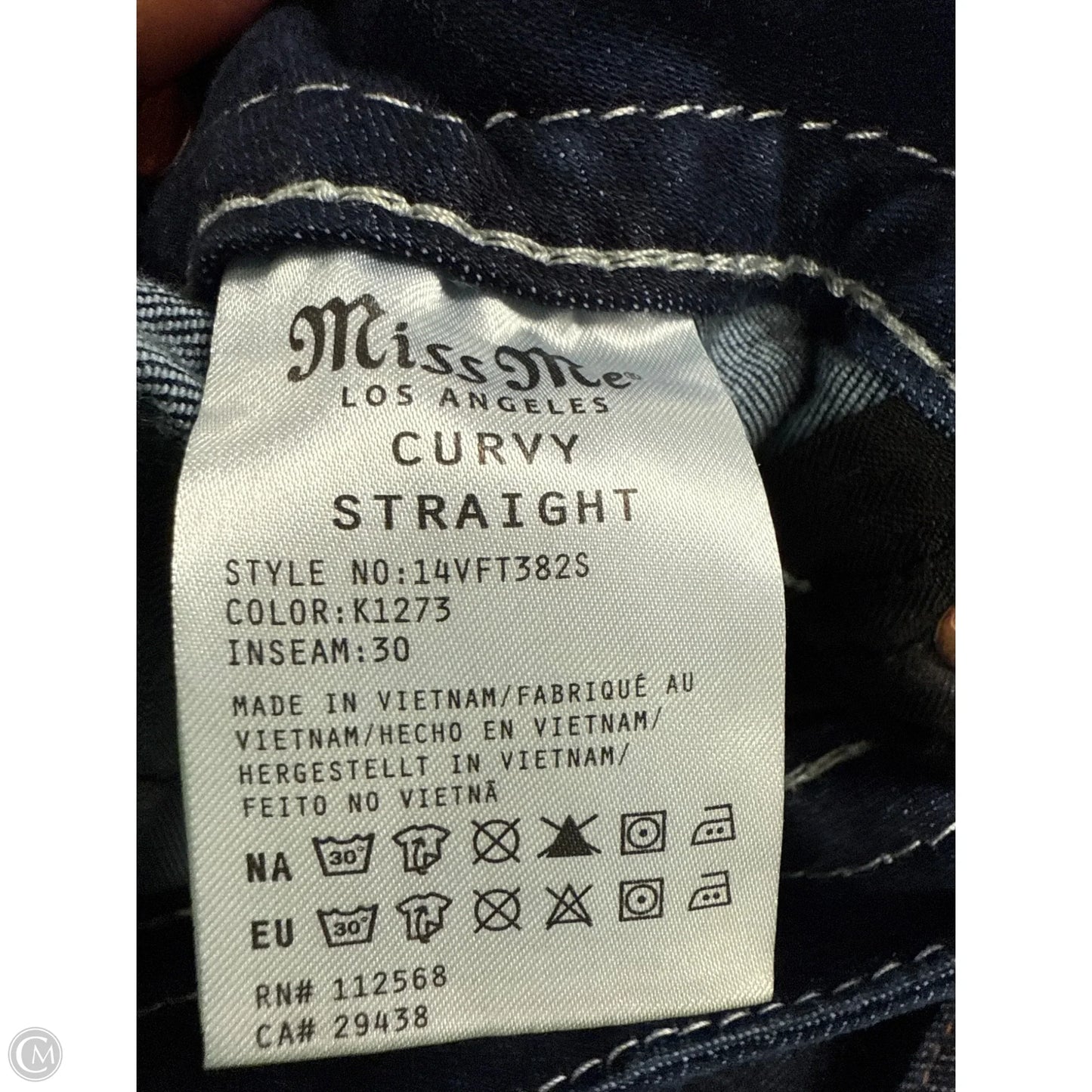 Jeans Straight By Miss Me In Blue Denim, Size: 20