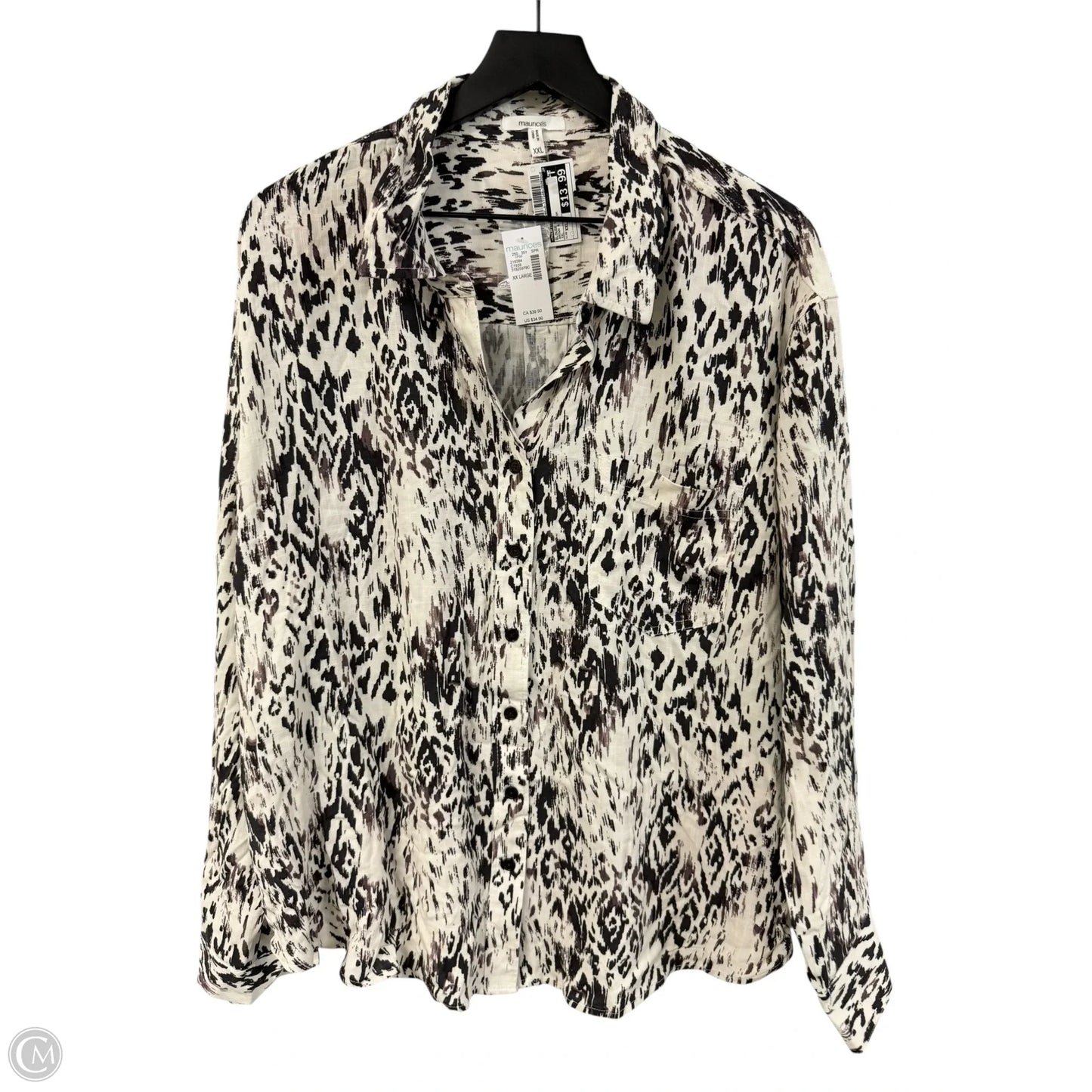 Blouse Long Sleeve By Maurices In Brown & Cream, Size: Xxl