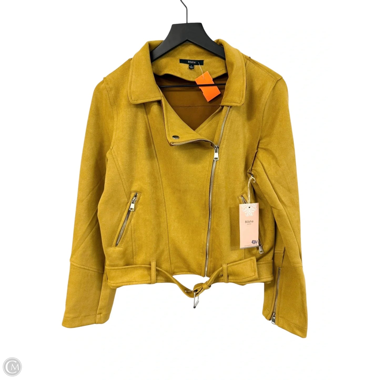 Jacket Moto By Clothes Mentor In Yellow, Size: L