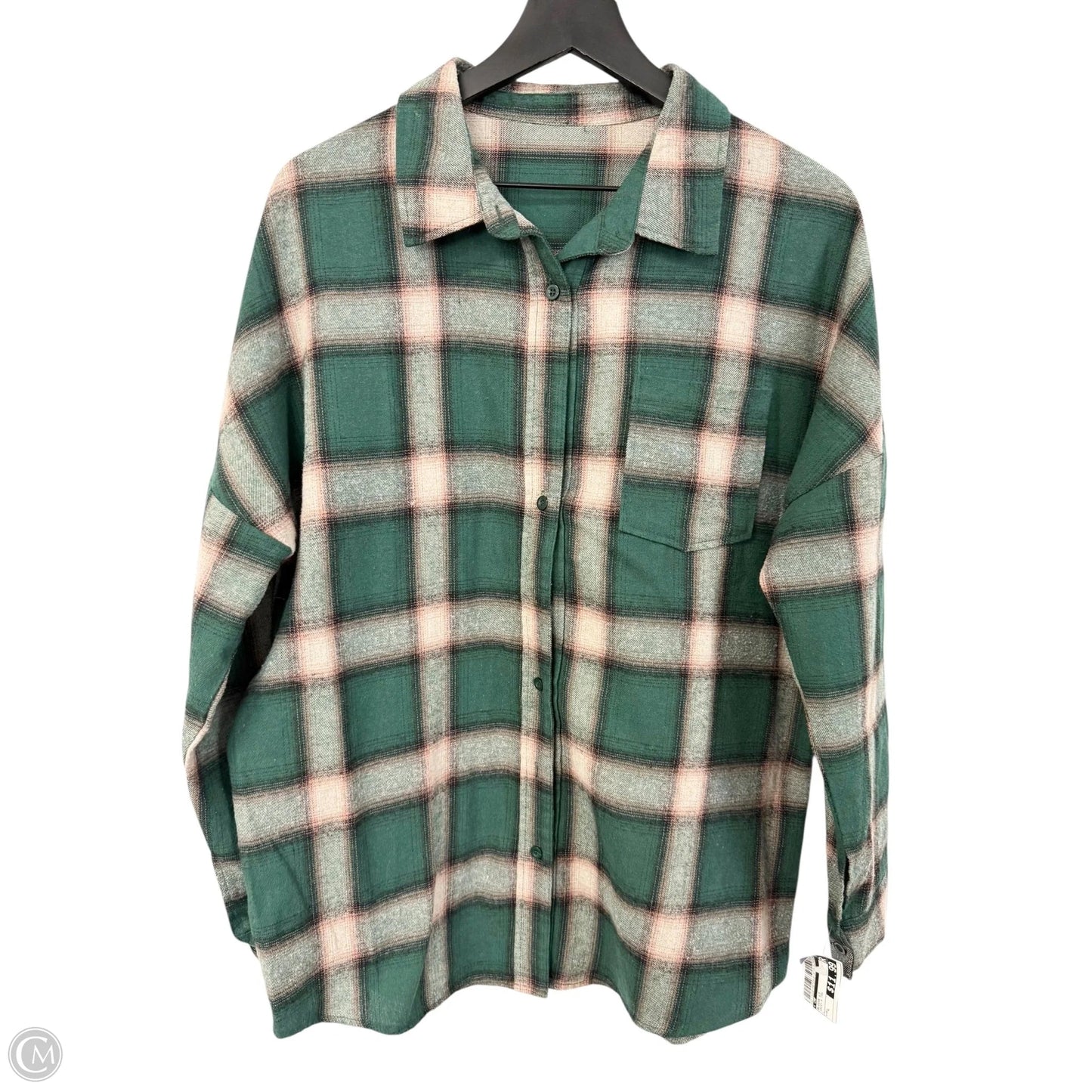 Blouse Long Sleeve By Cmf In Green & Tan, Size: L