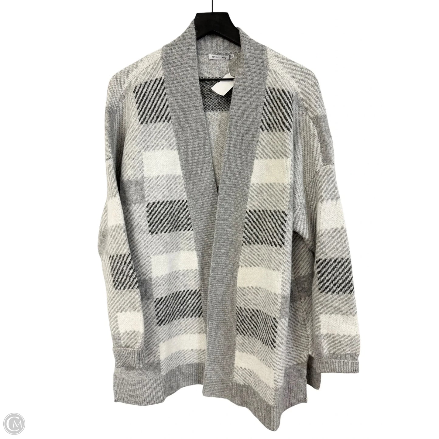 Sweater Cardigan By Staccato In Grey & White, Size: L