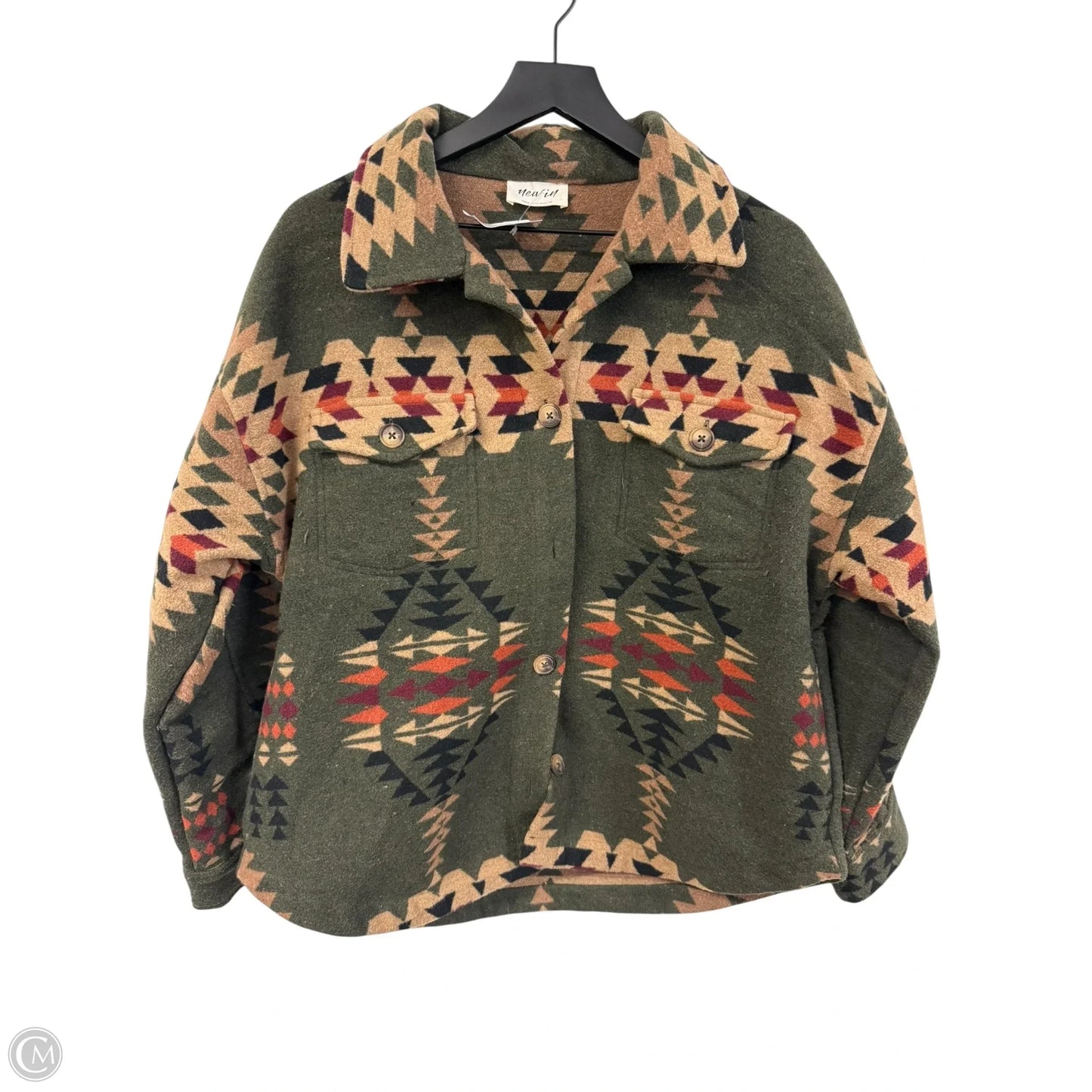 Jacket Shirt By Cmc In Brown & Green, Size: M
