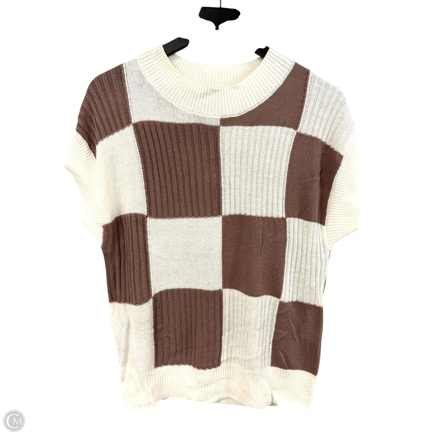 Sweater Short Sleeve By Cmf In Brown & Cream, Size: M