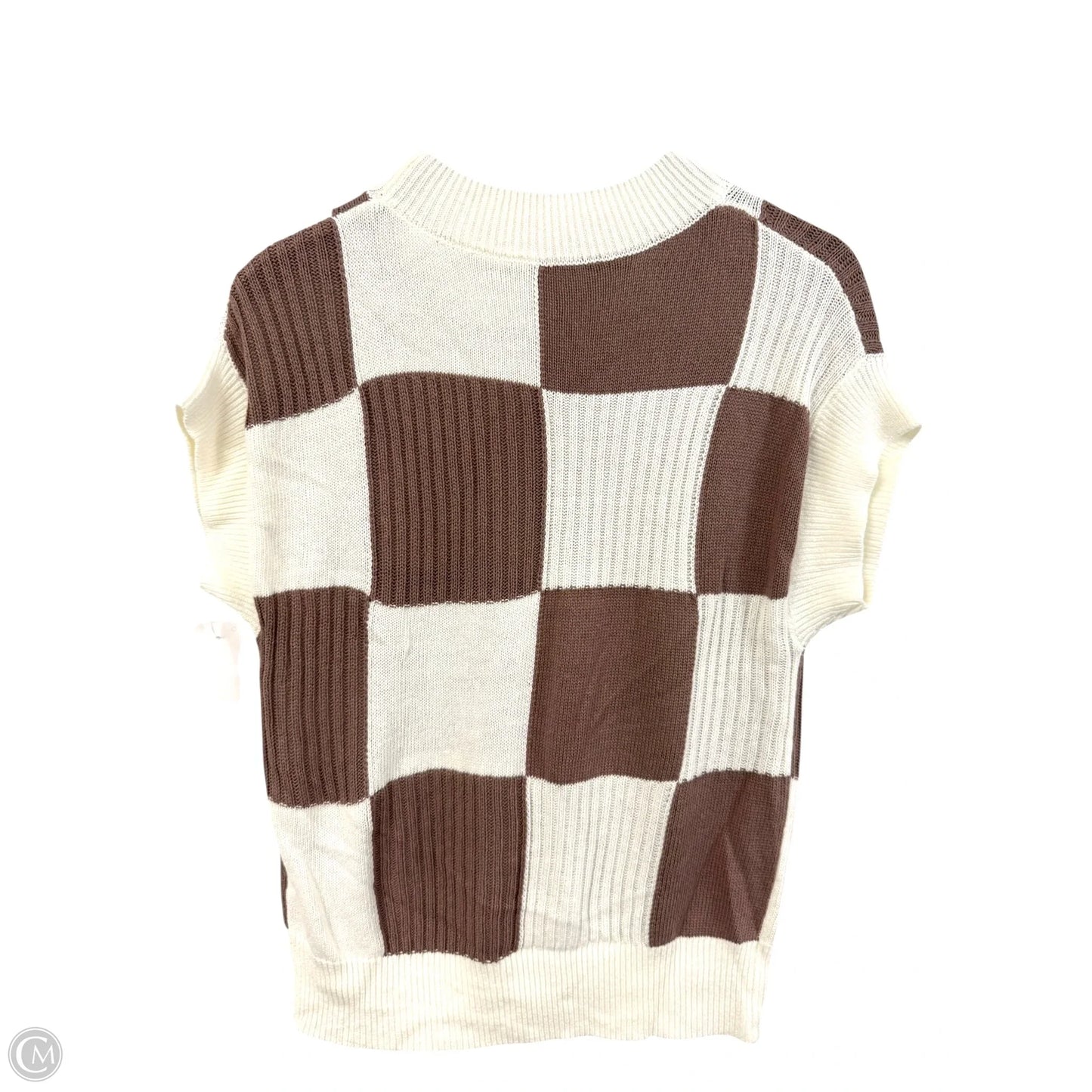 Sweater Short Sleeve By Cmf In Brown & Cream, Size: M